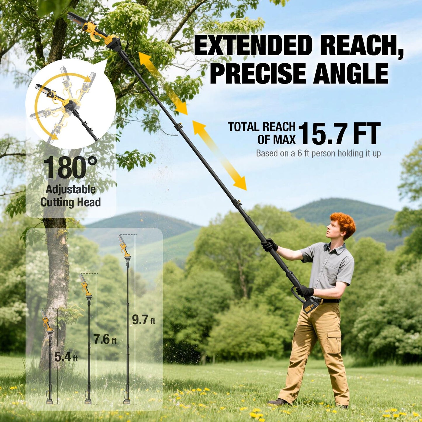 2-IN-1 Cordless 6-Inch Pole Saw & Chainsaw - 1200W Brushless Motor, Total Reach of Max 15.9 FT, Lightweight, Electric Pole Saws for Tree Trimming Pruning with 2×Batteries