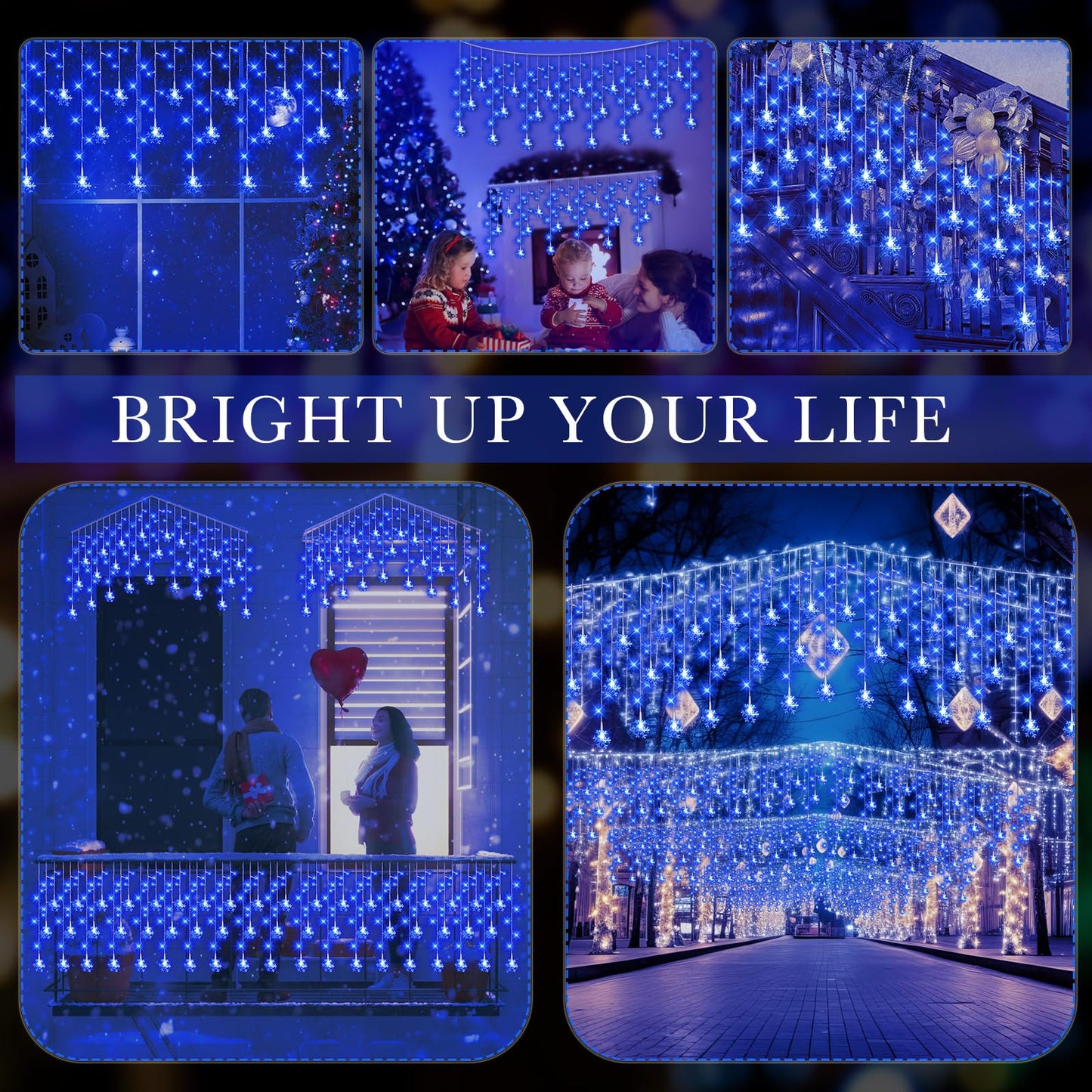Aurelema Christmas Snowflake Icicle Lights, 33 ft Outdoor Snowflake Lights with Remote 8 Mode Waterproof 380 LEDs 76 Drops for Curtain Eaves Garden Indoor Outdoor Xmas Home Decor Wedding(Blue)