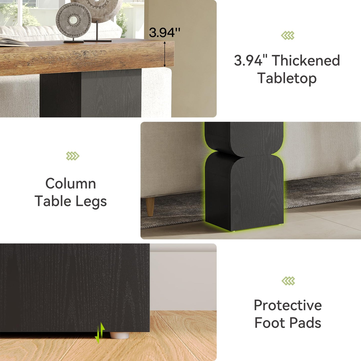 63-Inch Console Table, Heavy-Duty Look, Behind Couch Sofa Table, Color Blocking Design, Bold Structural Presence, Modern Entryway Furniture for Living Room, Hallway, Foyer, Brown + Black