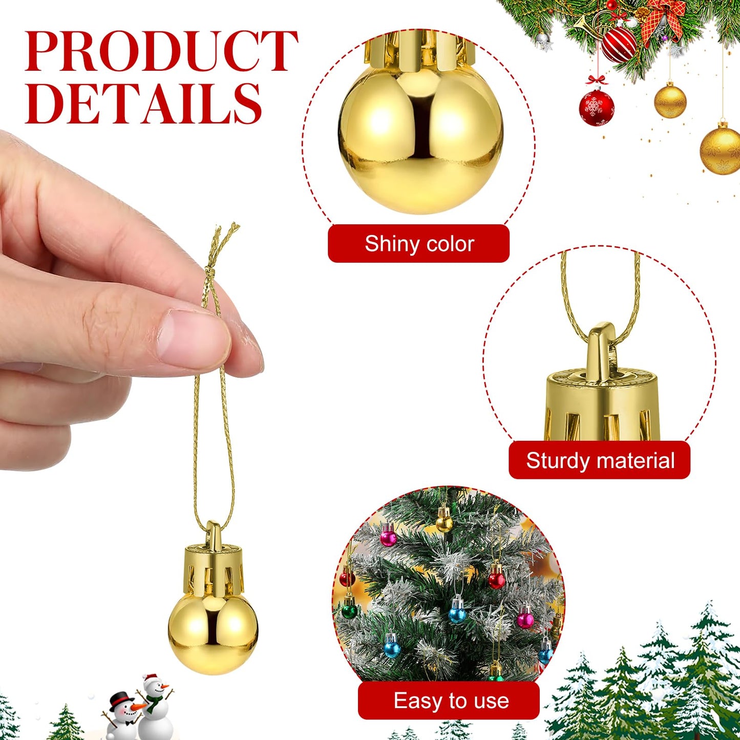CHRWAKLE Christmas Mini Balls Ornaments, 24 Pack 0.8 inch Mini Glitter Balls Miniature Xmas Tree Hanging Decorations Pendants for Holiday Party Supplies