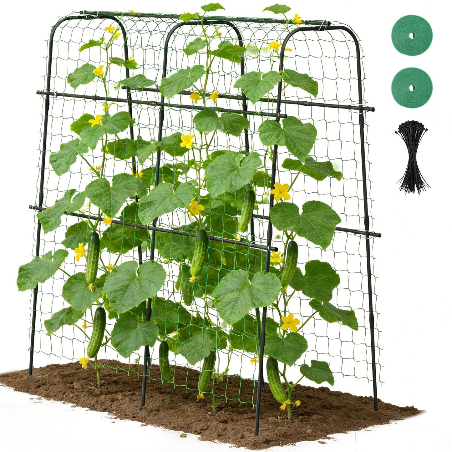 Suteck Cucumber Trellis for Raised Bed – 63" Tall Arch U-Shaped Metal Garden Trellis for Climbing Vegetables, Easy Assembly Plant Support for Home Gardeners