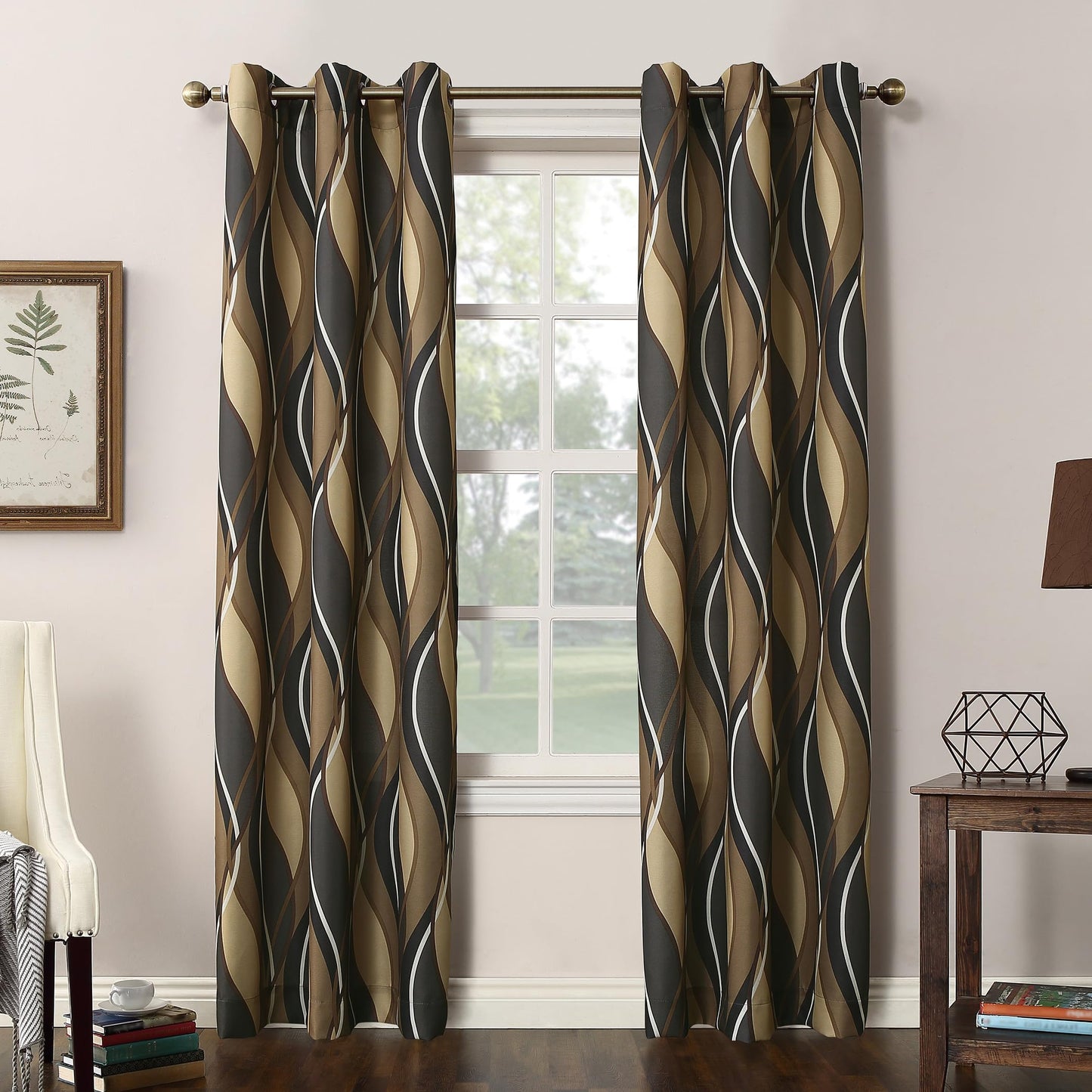 No. 918 Intersect 2-Pack Ogee Print Semi-Sheer Grommet Curtain Panel Pair