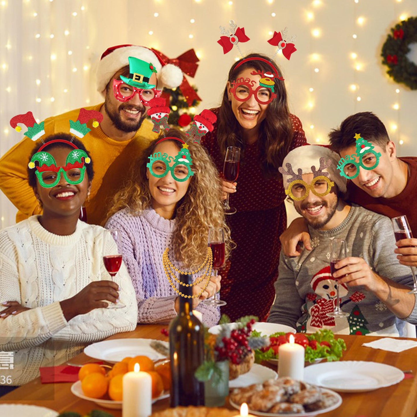 51PCS Christmas Glasses and Holiday Headbands Set Christmas Photo Booth Props Party Decoration Accessories for Xmas Party Supplies Holiday Favors(51)