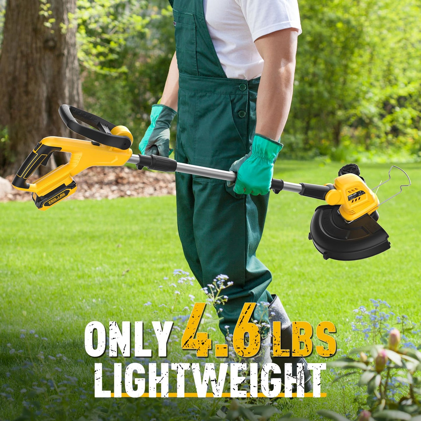 ZEGJAW 12 Inch 20V Cordless String Trimmer and Edger, 2-in-1 Weed Wacker Lawn Edger with 2x2.0Ah Battery and Charger, Battery Powered Grass Cutter with Auto Line Feed and 8pcs Line for Yard, Garden