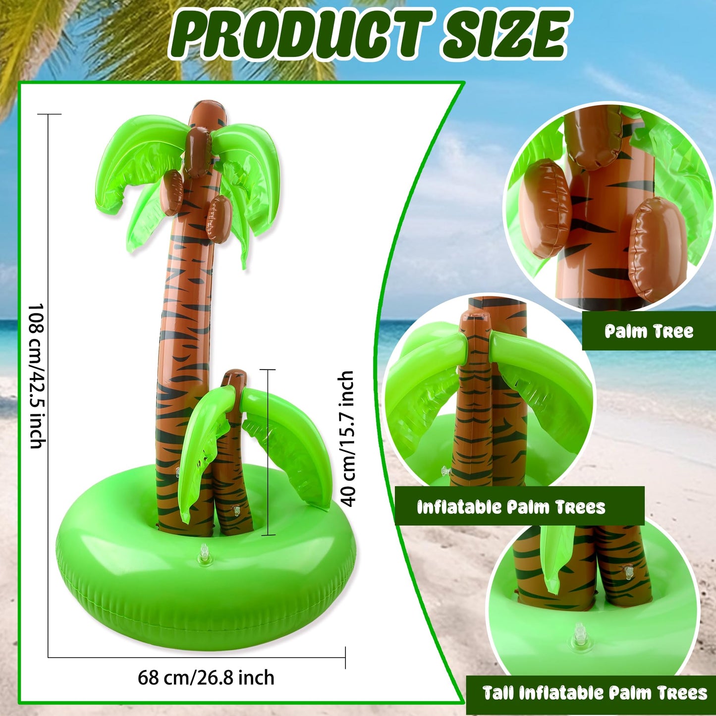42 Inch Inflatable Palm Trees Blow Up Palm Trees Jumbo Coconut Tree for Summer Tropical Beach Pool Party Hawaiian Party Decoration