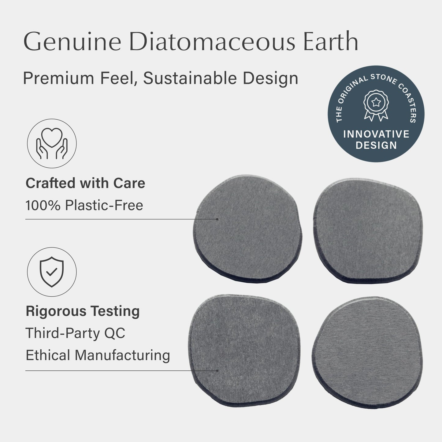 Dorai Home Stone Coasters Set - Diatomaceous Earth Water-Absorbing Drink Coaster for Coffee Table, Kitchen or Bar, Modern Stone Appearance | Slate - Set of 4