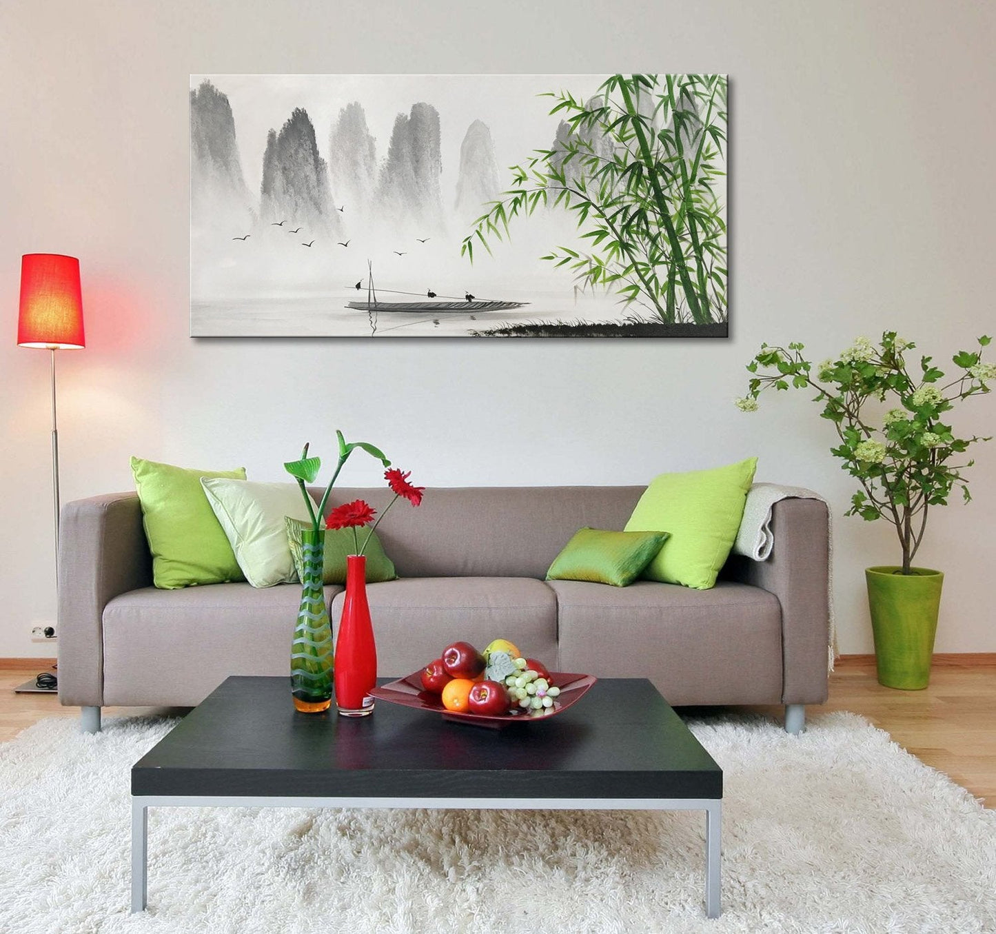 Winpeak Art Traditional Chinese Painting Black and White Landscape Canvas Wall Art Bamboo Artwork
