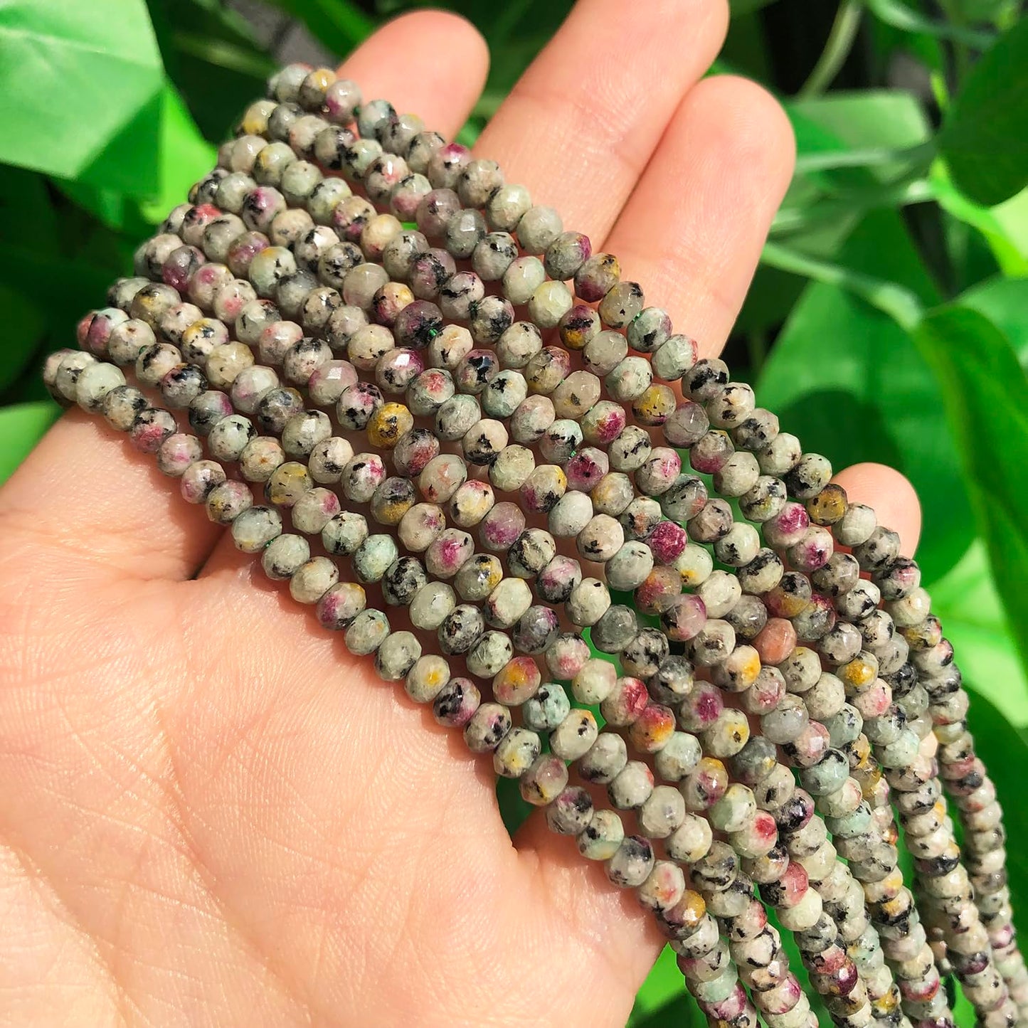 2 String 220PCS 3x5mm Natural Red-Green Color Speckled Beads for Jewelry Making, Songxi Facted Loose Gemstone Beads for DIY Bracelet Necklace Making Supplies with Energy Healing Chakra Power