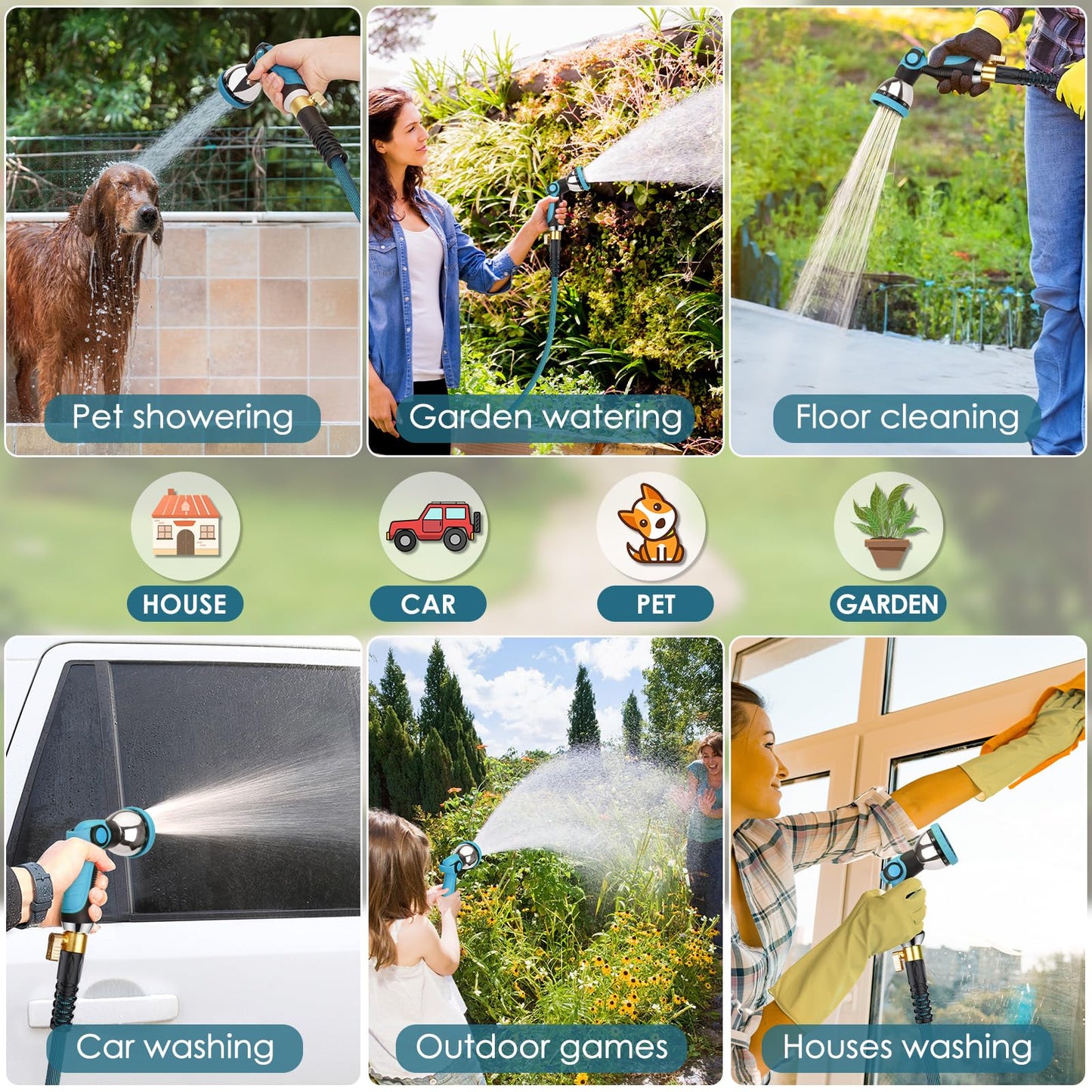 FlexiSolve NON-EXPANDABLE Garden Hose 100 ft, Ultra Lightweight Flexible Water Hose with 10-Pattern Nozzle & Shut-Off Valve, Holder, Leakproof & Kink-Resistant Reinforced Fittings for Yard Outdoor