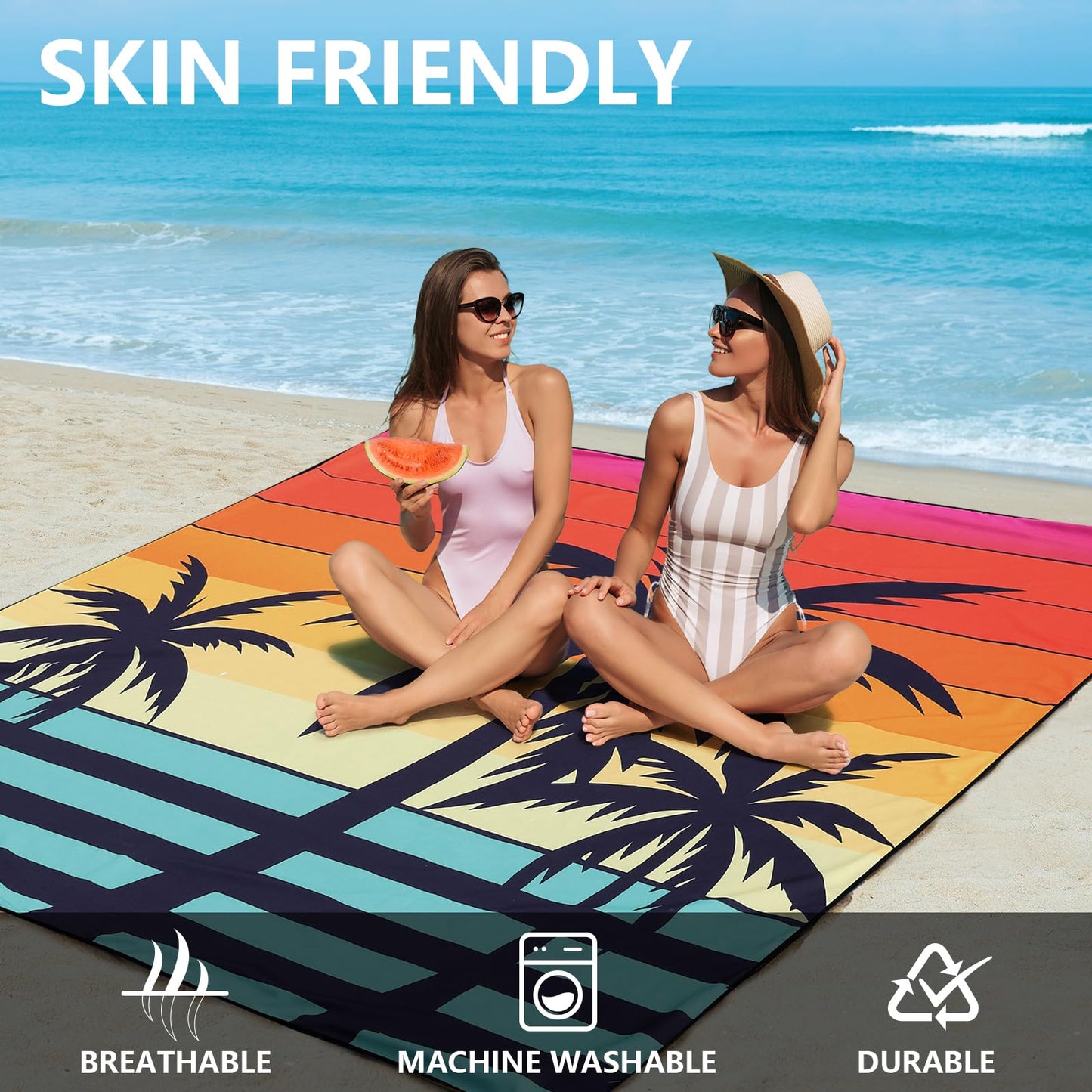 WIWIGO Beach Blanket Waterproof Sandproof Beach Mat 79" X 83"/10'x9'for 2-8 Adults Quick Drying Outdoor Picnic Mat Beach Accessories for Travel, Camping, Hiking