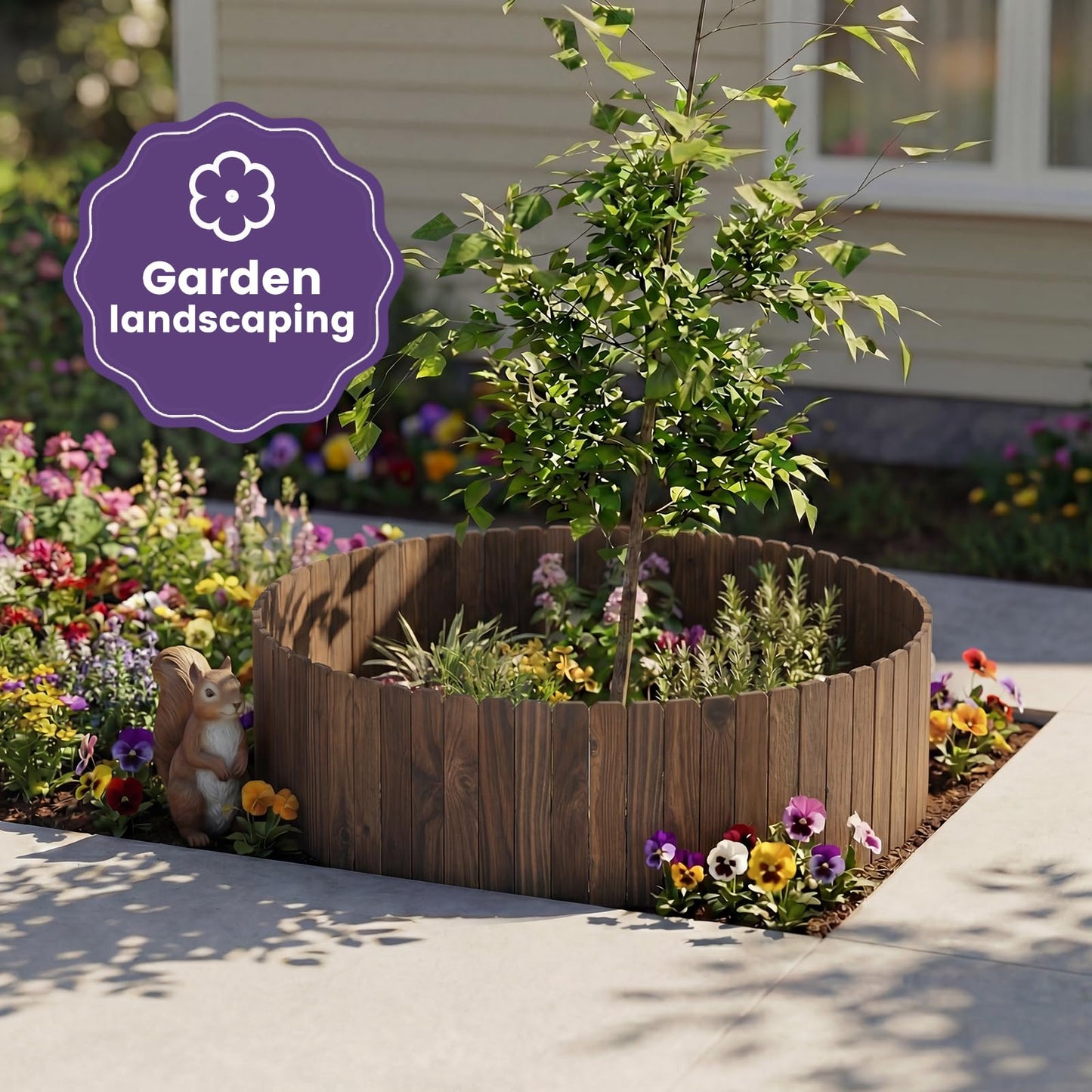 Wieghda Garden Wooden Fence Edging, Burnt Wood Finish, Fir Wood,Outdoor Lawn Landscape Border (2, 11.8" Height)