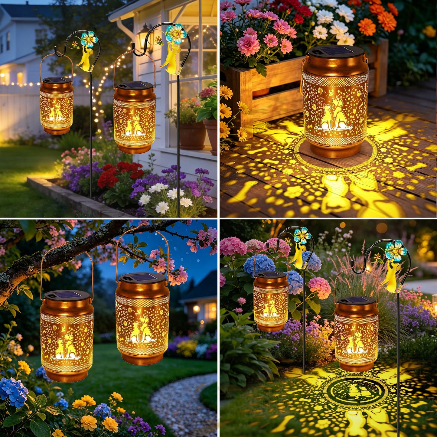 Dog Solar Lanterns Outdoor Waterproof Solar Garden Decor, Birthday Gifts for Mothers Day Women Mom Grandma, Metal Hanging Lights with Shepherd Hook for Outside Yard Patio Pathway Backyard Porch