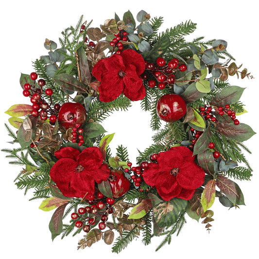 Briful 26'' Dark Red Christmas Wreath for Front Door – Oversized Holiday Xmas Wreath with Berries, Pomegranates, Magnolia, Indoor Mantle Fireplace Decor – Winter Christmas Door Wreaths Outdoor Decor