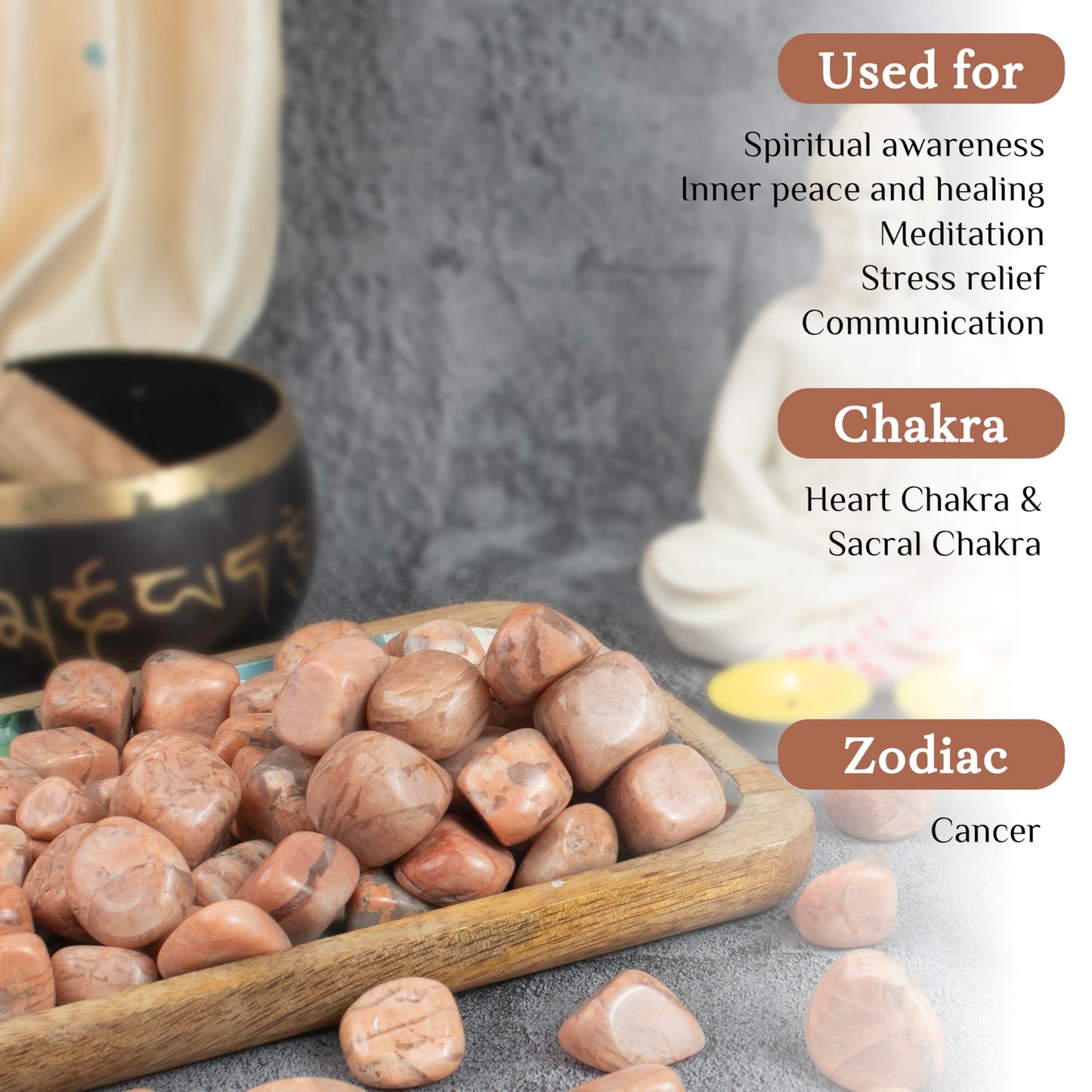 Crocon 1LB Peach Moonstone Tumbled Stones and Crystals Bulk Natural Crystal Kit for Reiki Healing Crystal Polished, Tumble Stones, Chakra Balancing, Good Luck, Reiki Gift Home Decor Size : 20-25 mm