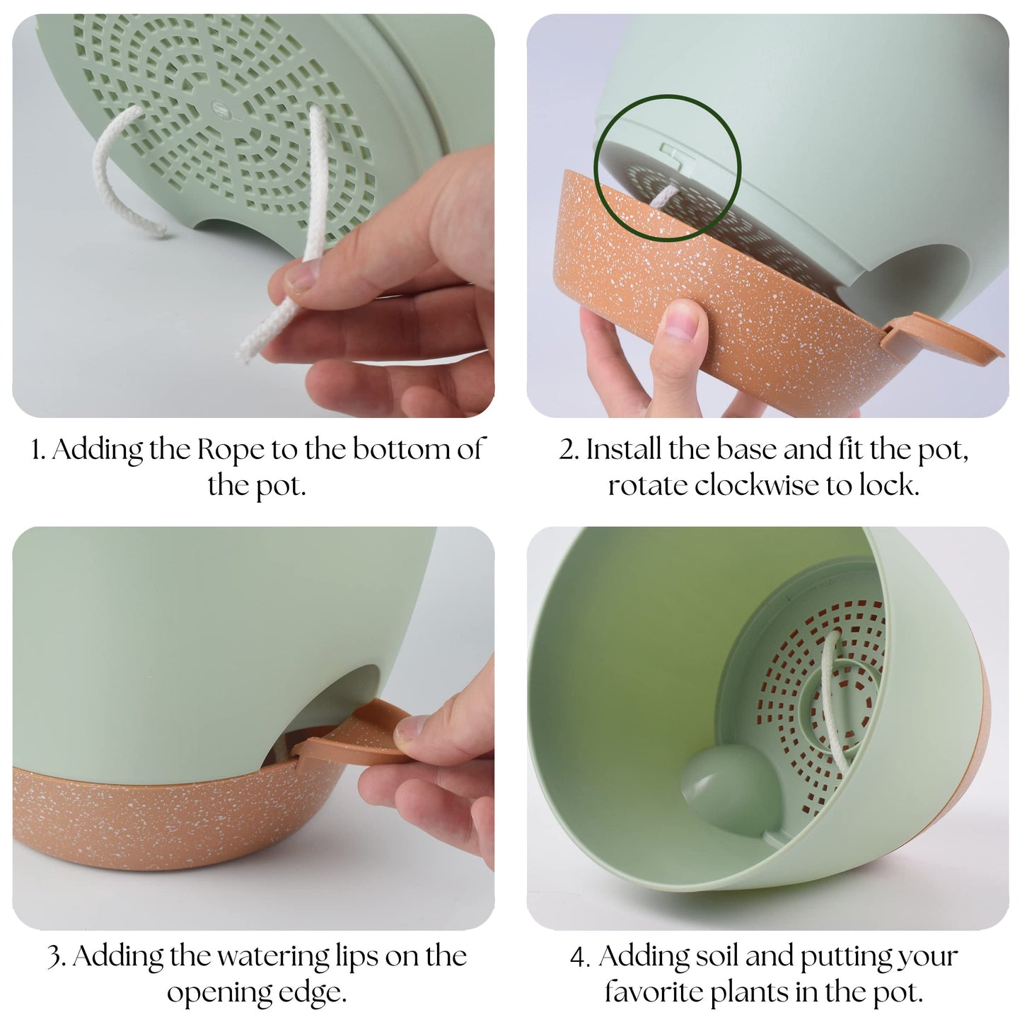 TYMENSH Plant Pots 12/10/9 inch Set of 3, Self Watering Flower Pots Indoor Outdoor, Planters with Drainage Hole Saucer Reservoir, Green