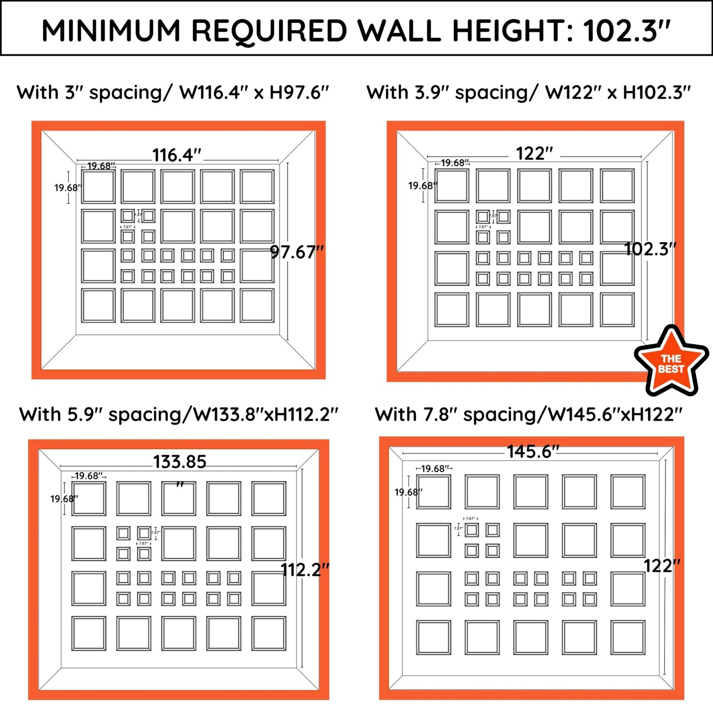 Peel and Stick Wall Molding Kit | Pre-Cut Paintable Wainscoting Panels | 16 Frames 19.68” + 16 Frames 7.87” (Totally 32 pcs) | Easy Install Decorative Wall Trim for Bedroom, Living Room