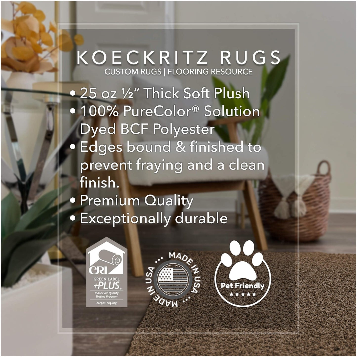 KOECKRITZ Custom Cut-to-Fit Area Rugs Neutral Carpet - Soft Plush Indoor Rugs - Perfect for Living Room, Bedroom, Entryway - Great for Homes, Apartments, Dorms, Kids Room - Sample Rug 6"x 6" Brown