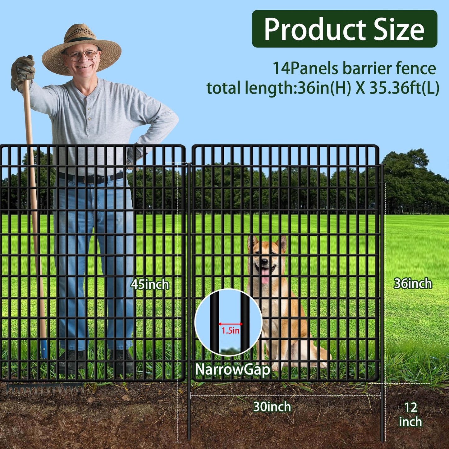 ULIOK 14 Panels Decorative Garden Fence Animal Barrier, Dog Fence Outdoor for Yard, 36 in(H) X 35.36 ft(W) No Dig Garden Fencing Outdoor, Dogs Rabbits Blocker Metal Wire Decorac Fences for Yard, Patio