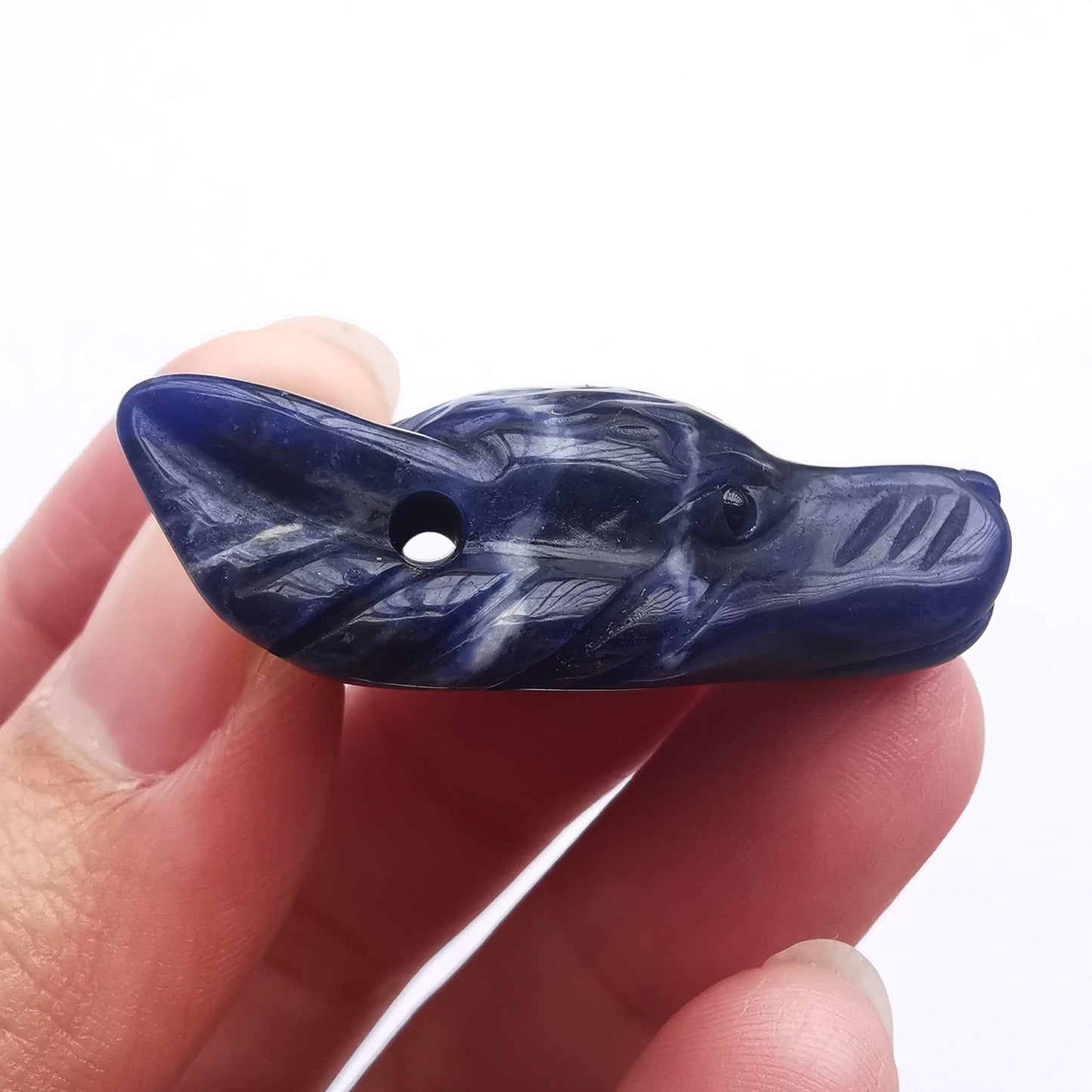 Bacatgem Natural Sodalite 1.57 inchs Wolf Head Pocket Crystals and Healing Stone Figurine,Haped DIY-Jewelry Pendant