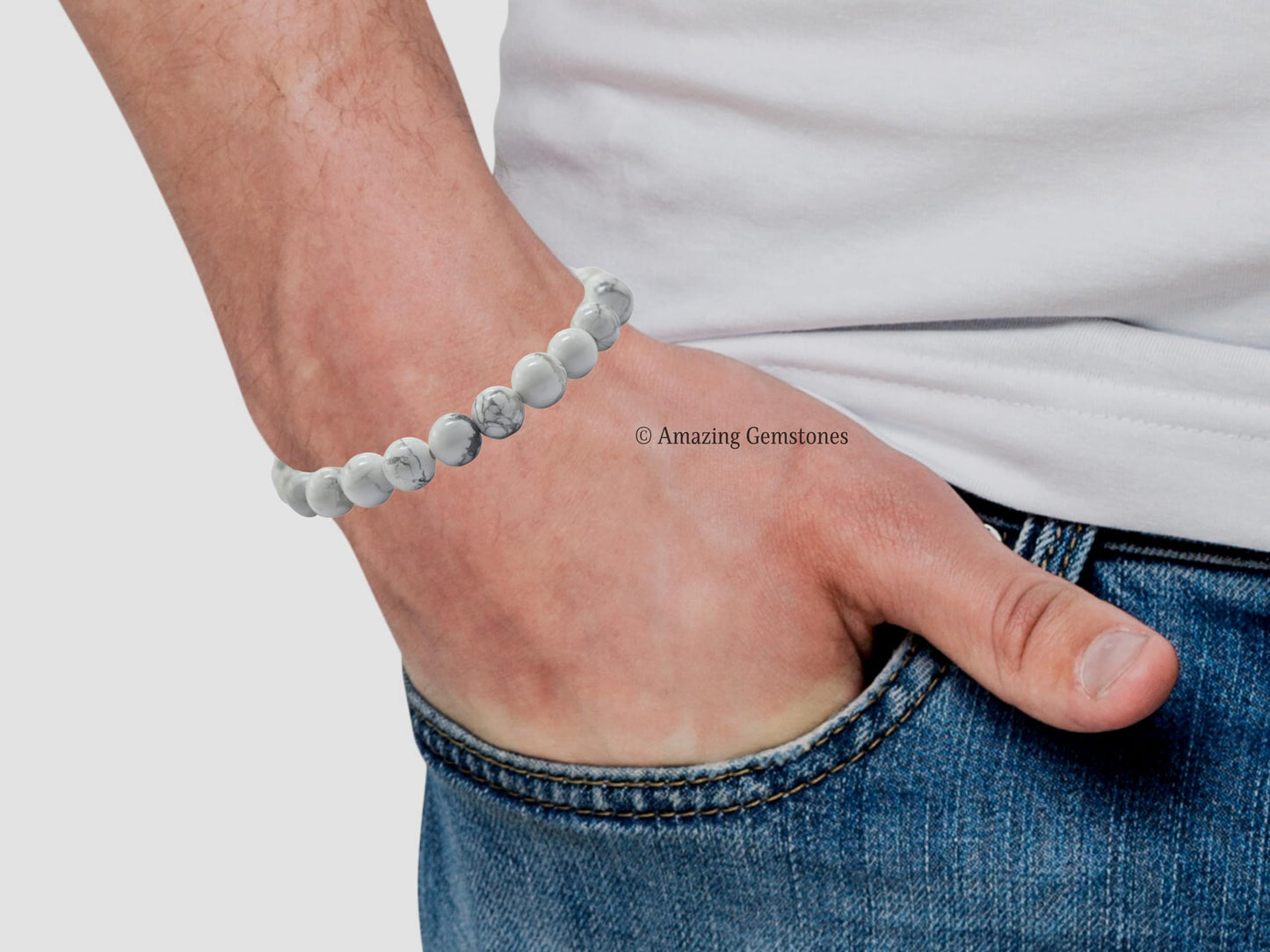 Amazing Gemstone Crystal Bracelet for Women Men's Gifts - Protection Healing Crystal Bracelet - 8mm Gemstone Beaded Stretchable Bracelet Pulseras Para Hombres Mujer Stocking Stuffers Mothers Day Gift (Howlite)