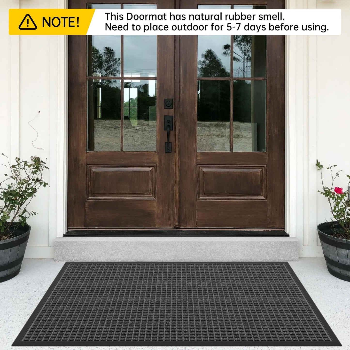 HOMEK Sturdy Front Door Mat Outside Entrance, 4' x 3' All-Season All-Weather Doormat Waterproof, Stain and Fade Resistant, Natural Rubber Indoor Outdoor Welcome Door Mat Trap Dirt