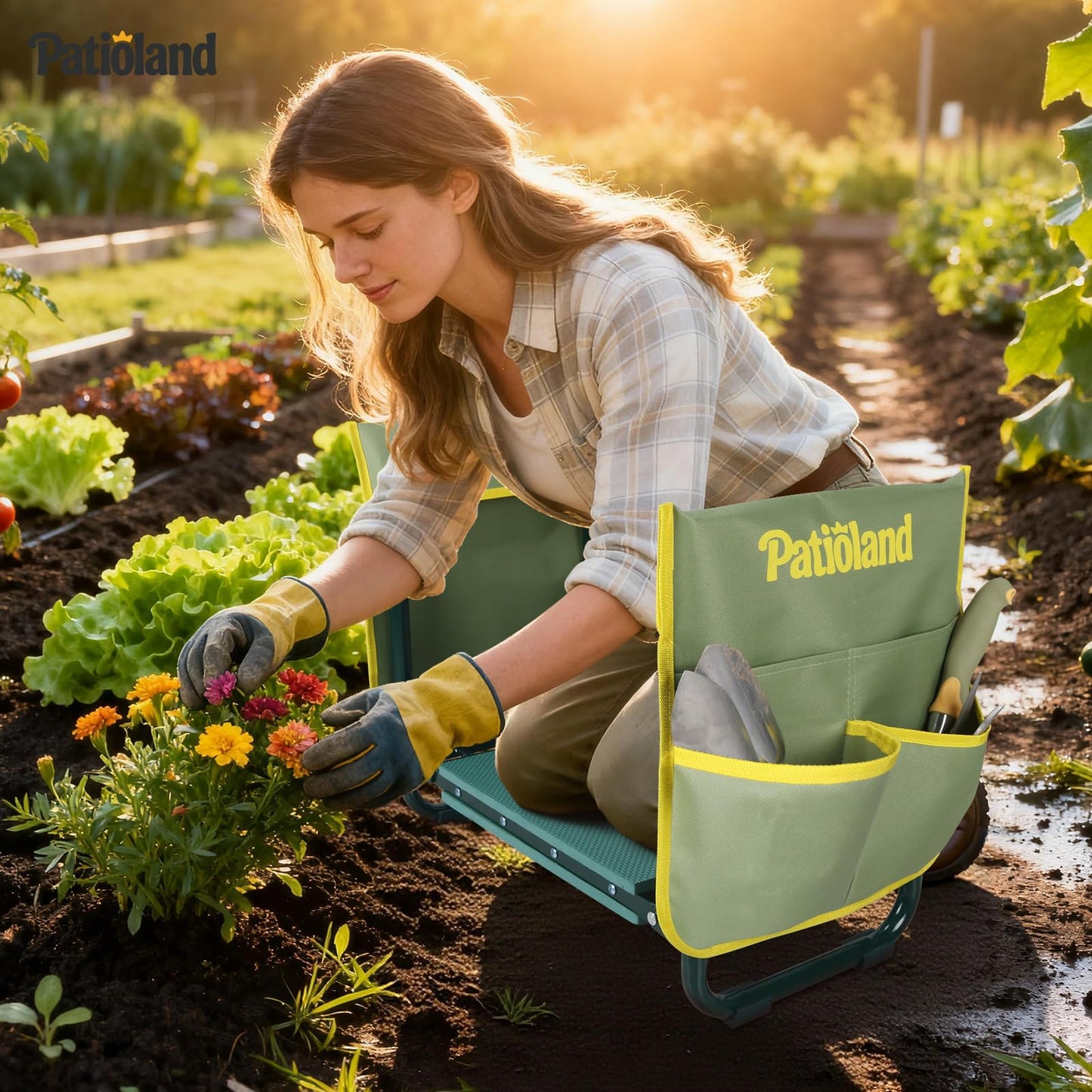 Garden Kneeler and Seat with 1 Gardening Tool Pouch and 1 Tool Bag, 10.2" Widen Heavy Duty Thicken Soft Kneeling Pad, Folding Garden Stool, Outdoor Yard Work Seat, Ideal Gardening Gifts for Mom, Women