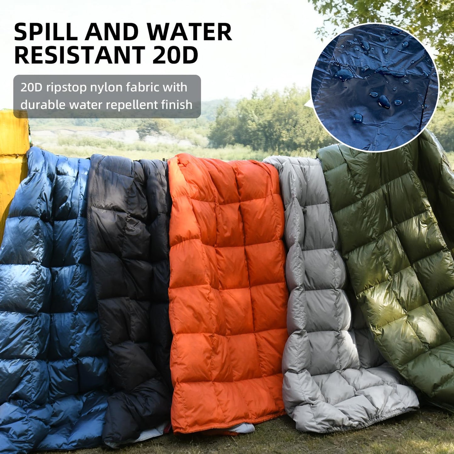 ROSE FEATHER Down Camping Blanket, Lightweight Outdoor Travel Blanket, Puffy Sleeping Bag Blanket, Waterproof Packable Backpacking Quilt for Camping,Travel, Airplane,Hiking,Picnic, 55''x79'' (Blue)