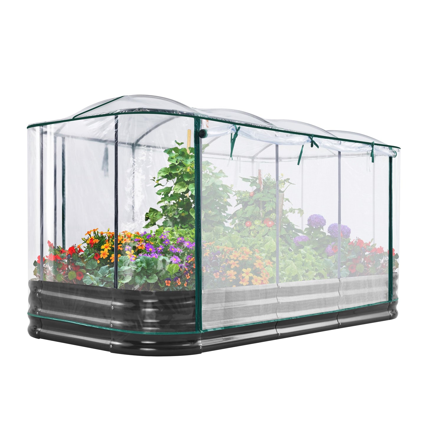 KING BIRD Raised Garden Bed with Cover Galvanized Oval Planter Garden Box 94.5x47.2x11.8 in, Clear, Outdoor for Gardening, Vegetables, Flowers
