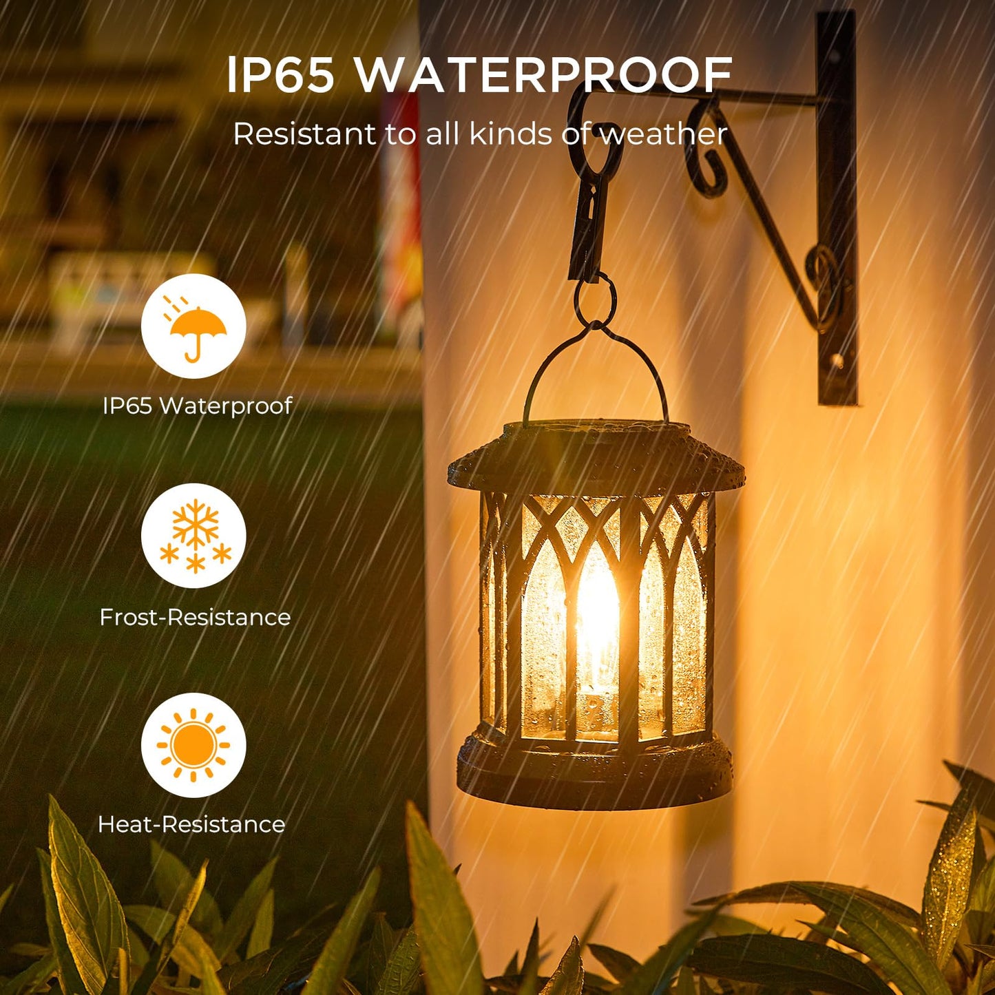 WdtPro Solar Lanterns Outdoor Waterproof, Upgraded Bright Hanging Solar Lights for Outside,Solar Powered Lanterns Lighting LED for Garden Patio Yard Decorative 2 Pack (Warm Light)