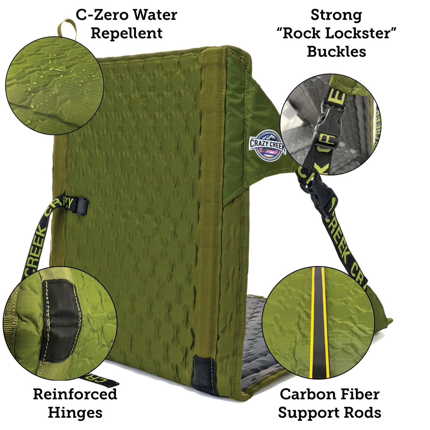 Crazy Creek HEX 2.0 Original Chair for Camping, Stadium Seating & More, Comfort on All Terrains, Adjustable Straps, Compact Design, Water-Resistant,Olive/Slate