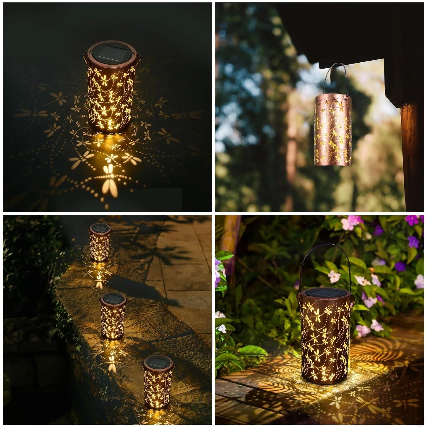 AZEEBOI 2 Pack Solar Lanterns Outdoor Waterproof Dragonfly Lantern Garden Decor Birthday Gifts for Women Mom Grandma Hanging Solar Lights Metal Decoration for Yard, Patio, Backyard, Porch