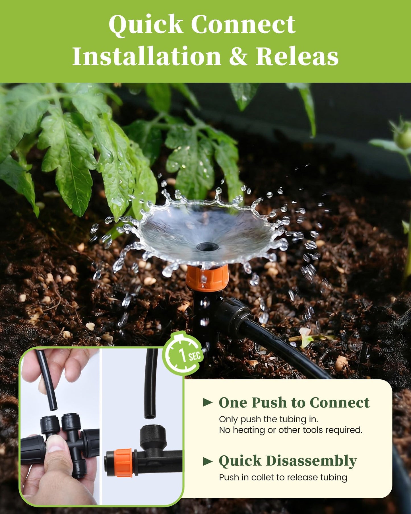 RAINPOINT Drip Irrigation System, Quick-Connect Garden Watering System Kit with Adjustable Emitters for Greenhouse, Garden Grid, Raised Bed, Potted Plant (50 ft Main Tubing + 100 ft Irrigation Tubing)