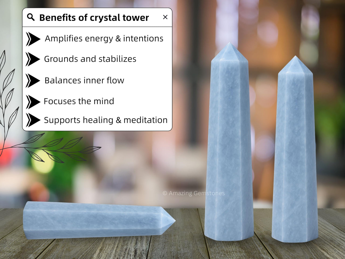 Amazing Gemstone Blue Calcite Celestite Crystal Towers ~ Natural Healing Crystal Point Obelisk for Reiki Healing and Crystal Grid (2" to 3" Inch)