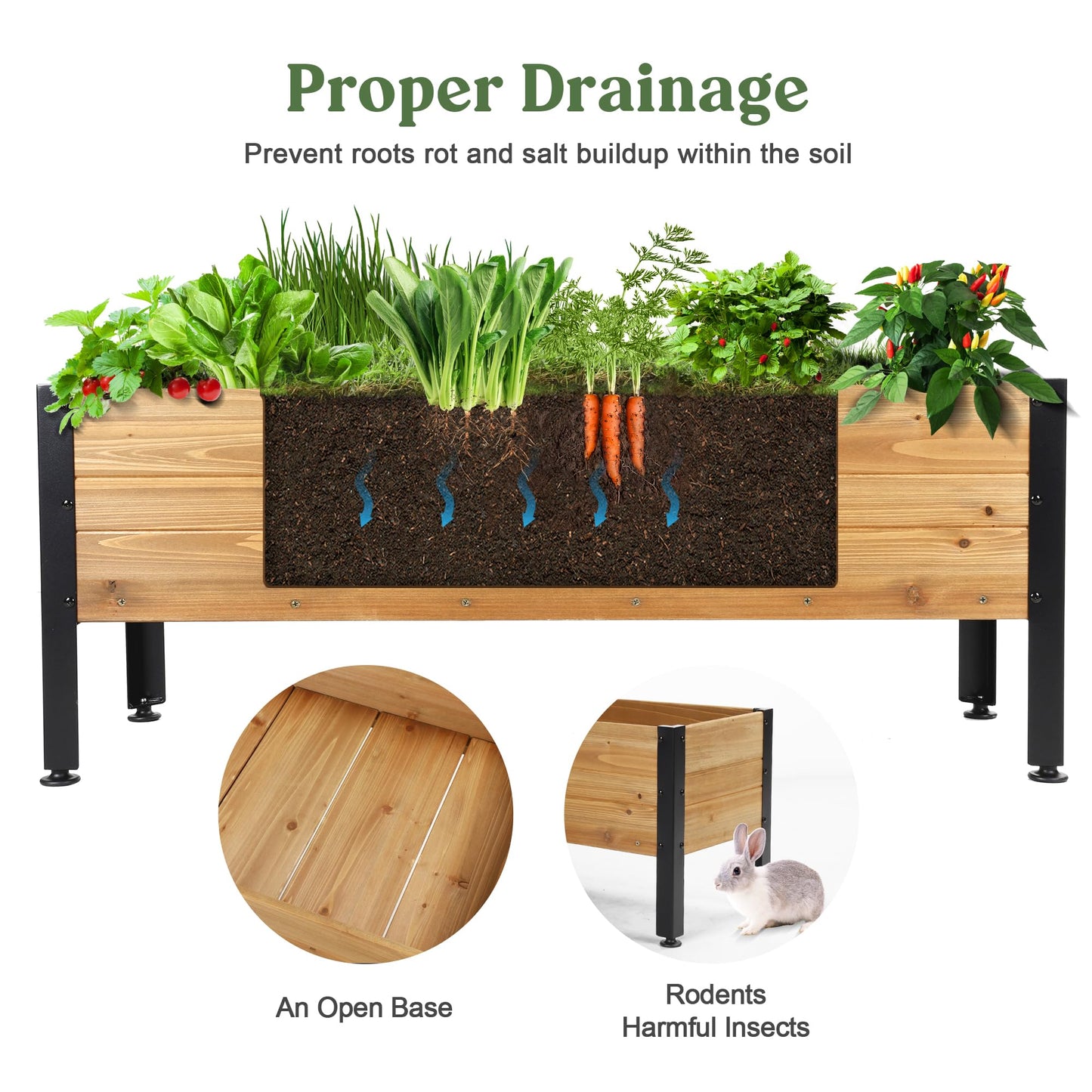 Borsynium Wooden Rectangular Flower Box with Short Iron Legs, Planting Bed for Flowers and Vegetables, Suitable for Garden and Balcony. Dimensions: 31.5×13.9×12.5 inches