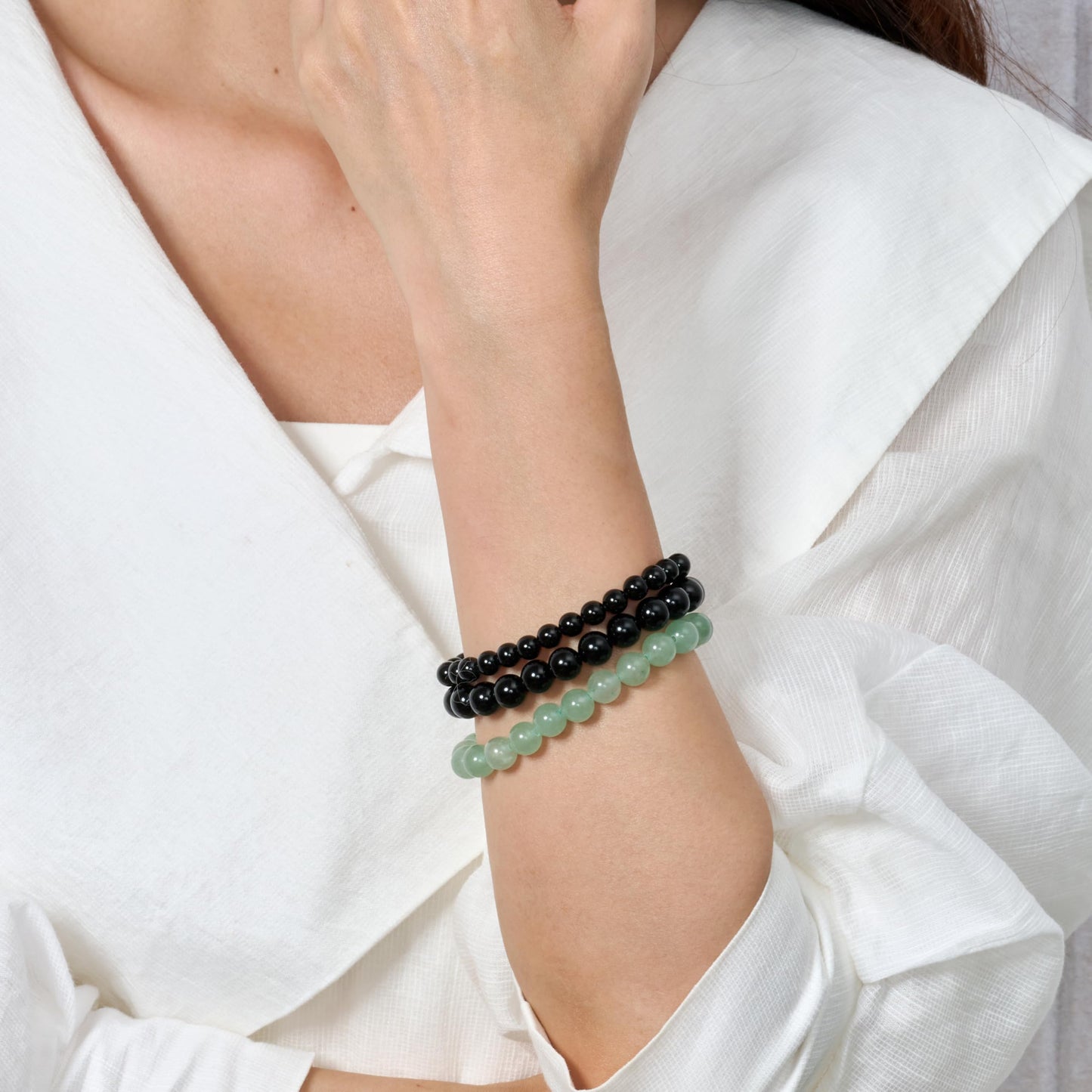 Bivei 3-Piece 8mm Beaded Bracelets for Women – Black Onyx, Black Obsidian, Green Aventurine – Handmade Natural Crystal Stretch Elastic Jewelry for Meditation, Yoga, Protection Gifts