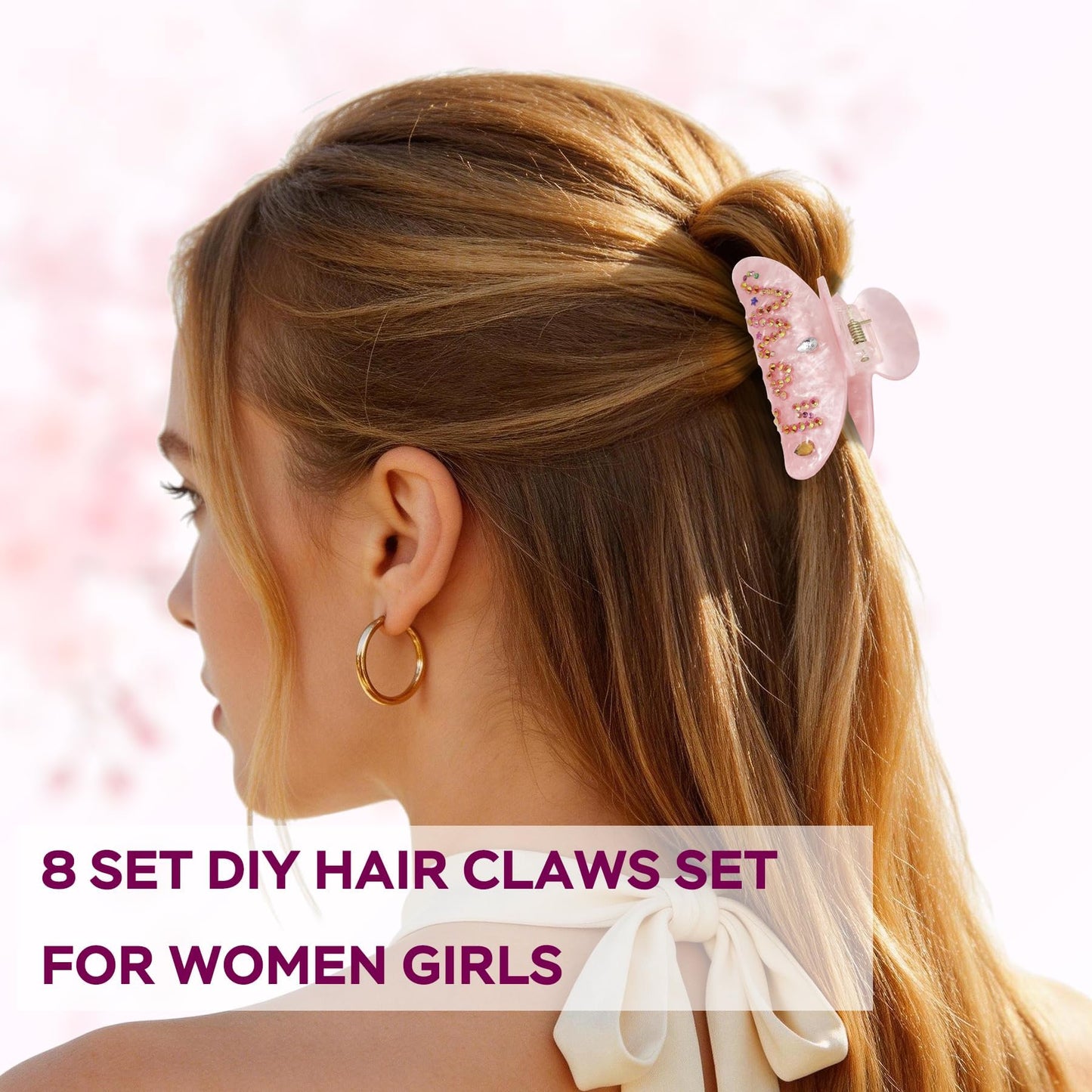8 Sets DIY Hair Claw Clips Kit for Crafts, Acrylic Claw Clips Bulk with 72 Accessories & 4 Tools, Custom Hair Clip Making Kit, Resin Rhinestone Decor Claw Clip Set for Women Adults DIY Craft