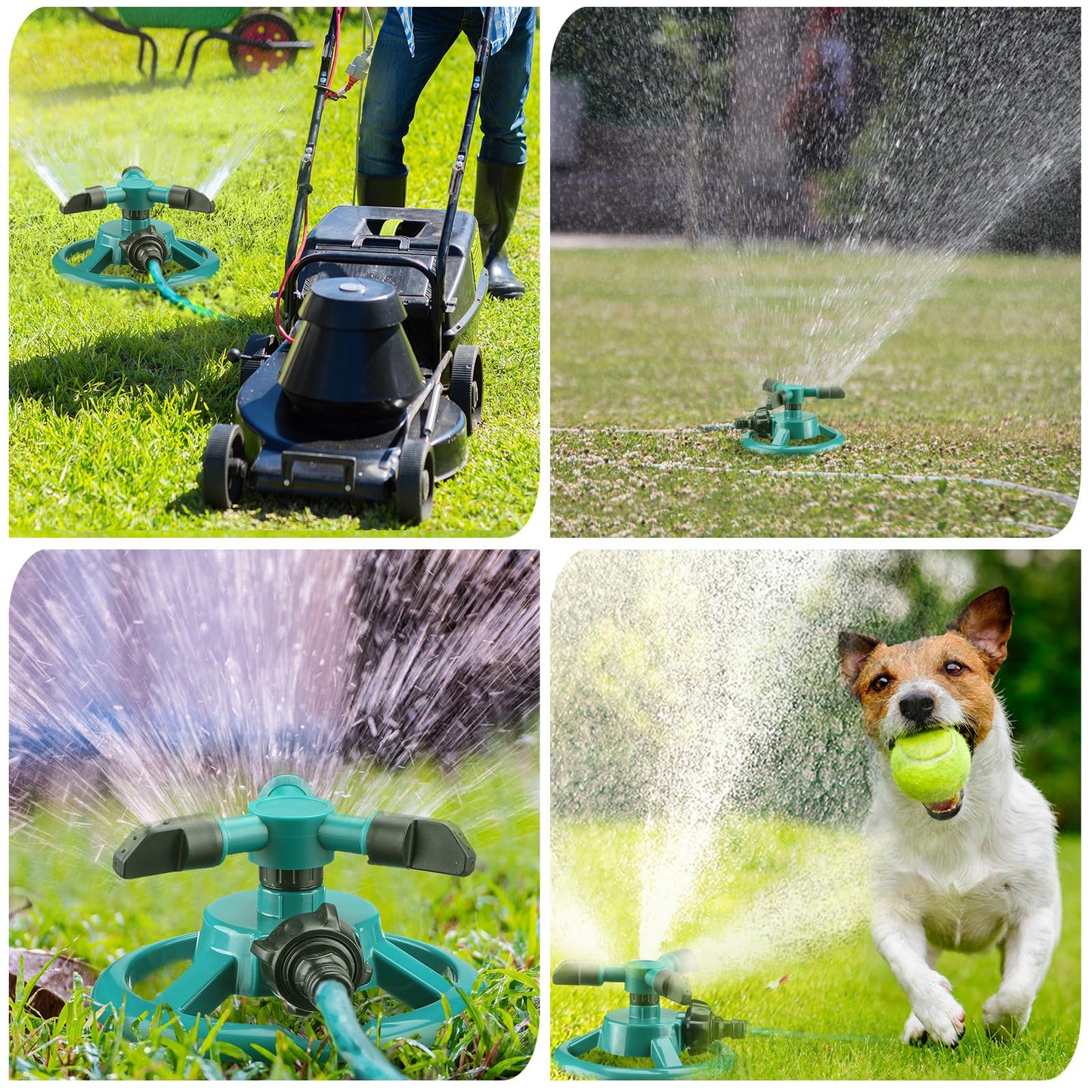 Maxdot 3 Pcs Lawn Sprinkler Adjustable 360 Degree Garden Sprinklers Rotation Automatic Large Area Coverage Green Yard Sprinklers for Kids Playing Plant Lawn Grass Irrigation