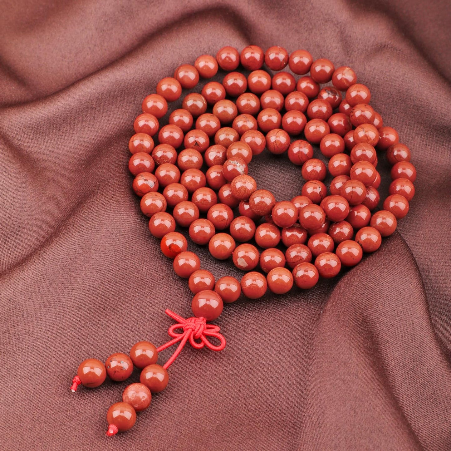 AD Beads 8mm 108 Prayer Mala Red Jasper Elastic Bracelet - Stone Provides Calming Effects - Handmade Yoga Meditation Healing Power Energy Gifts for Unisex Adult.
