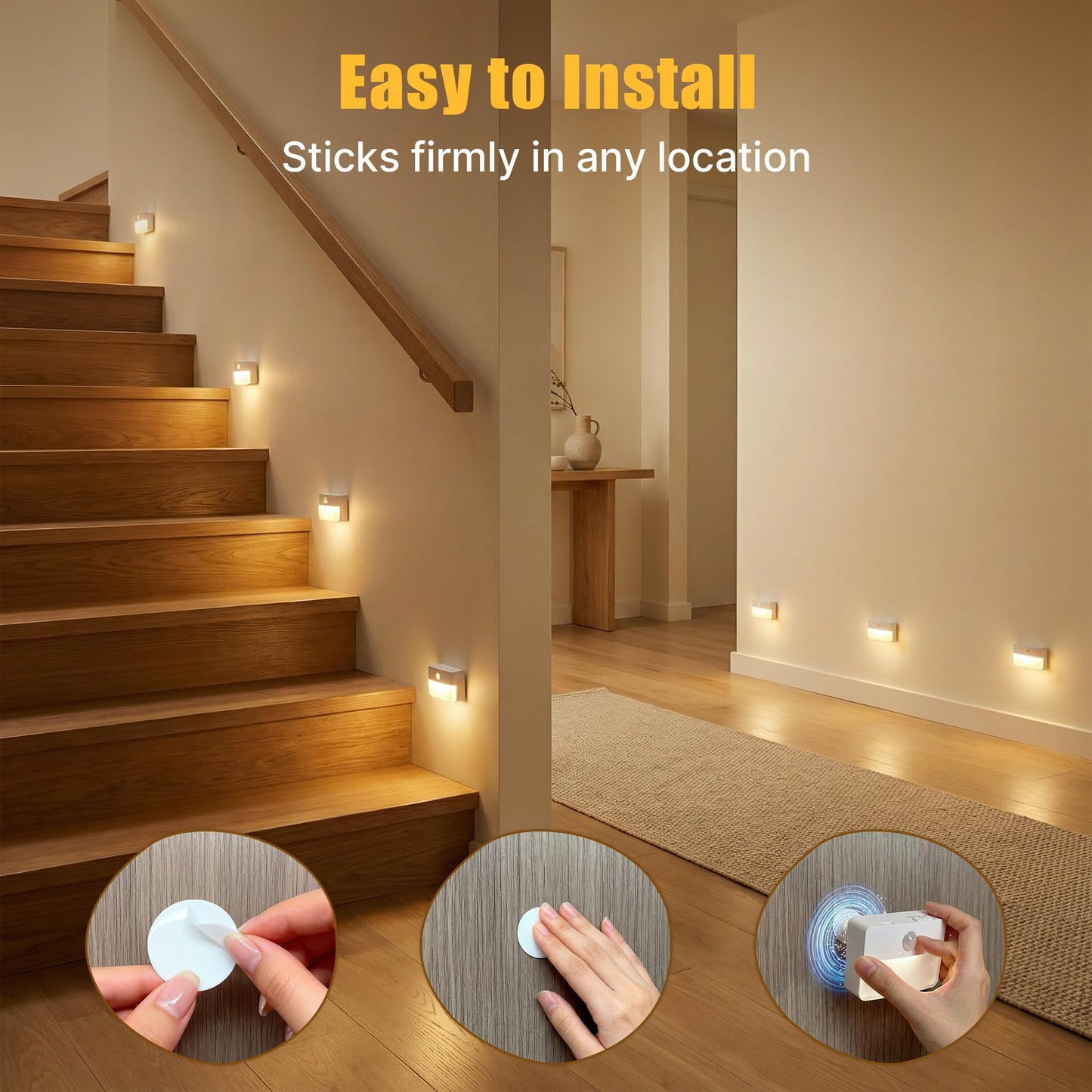 sooogd 6 Pack Rechargeable Motion Sensor Stair Lights Indoor, Automatic Activated LED Night Light Wireless Battery Powered Portable Hallway Step Toilet Closet Lamp for Bedroom Kitchen ﻿