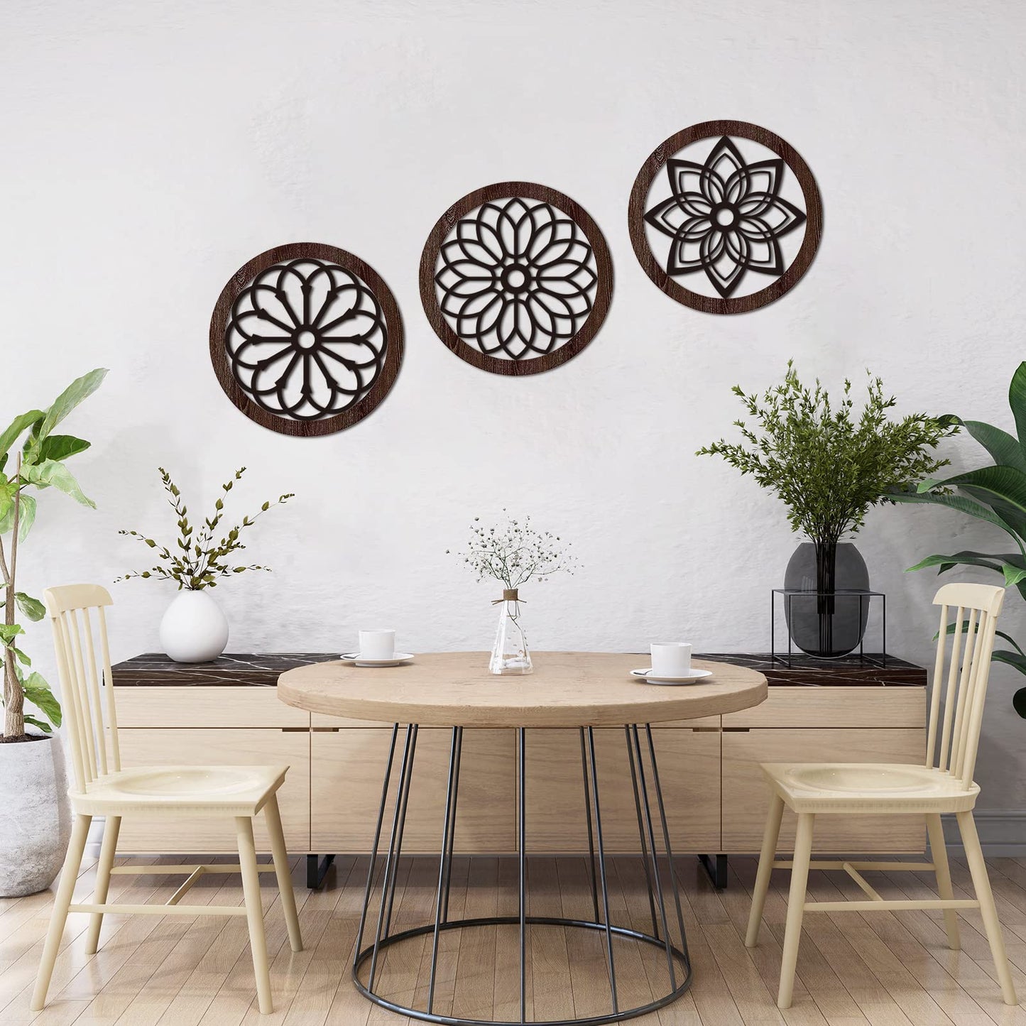 Blulu 3 Pcs Thickened Rustic Wood Wall Decor Rustic Wood Round Wall Art Farmhouse Hanging Decoration for Indoor Outdoor Living Room Bedroom Home Office Kitchen Decoration, 10 Inch(Round,Brown)