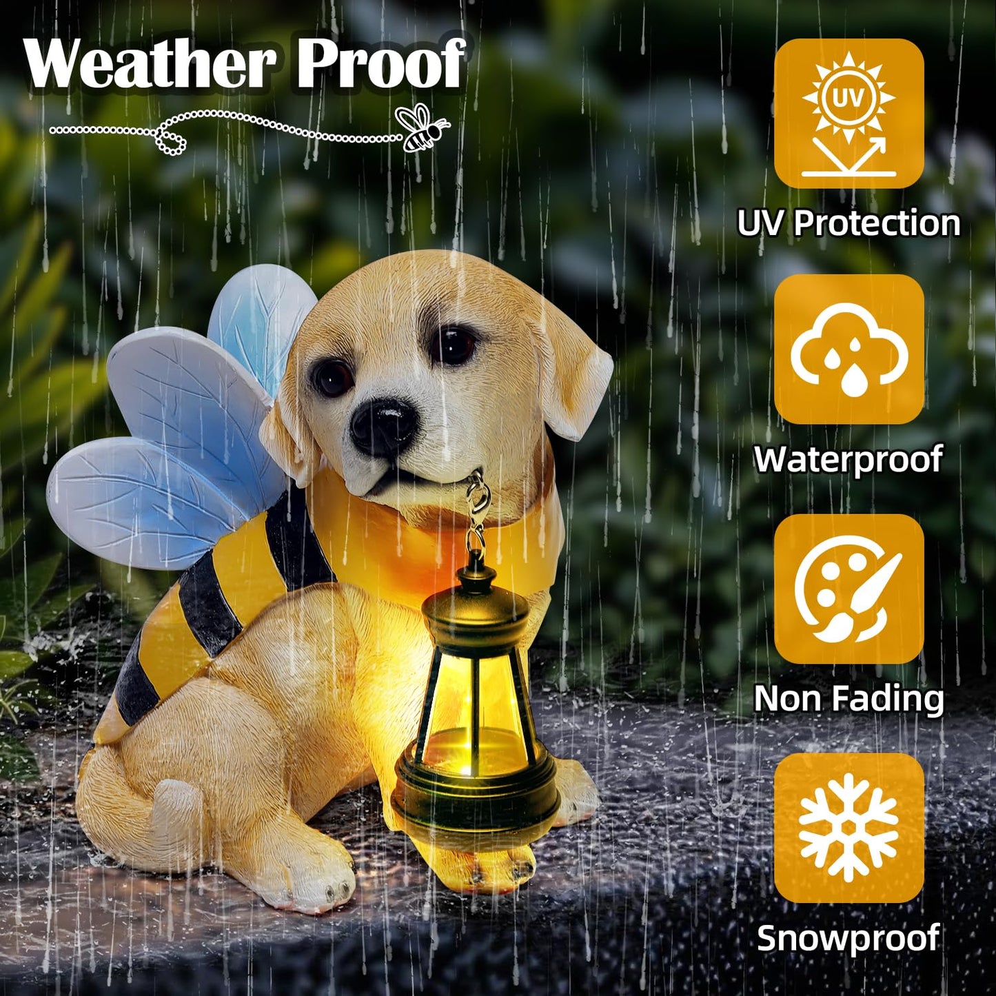Aclema Solar Garden Statue - Honeybee Dog Figurine with LED Lantern, Resin Outdoor Decor for Patio, Lawn & Yard, Garden Art, Ideal Gift for Mom, Grandma, Housewarming