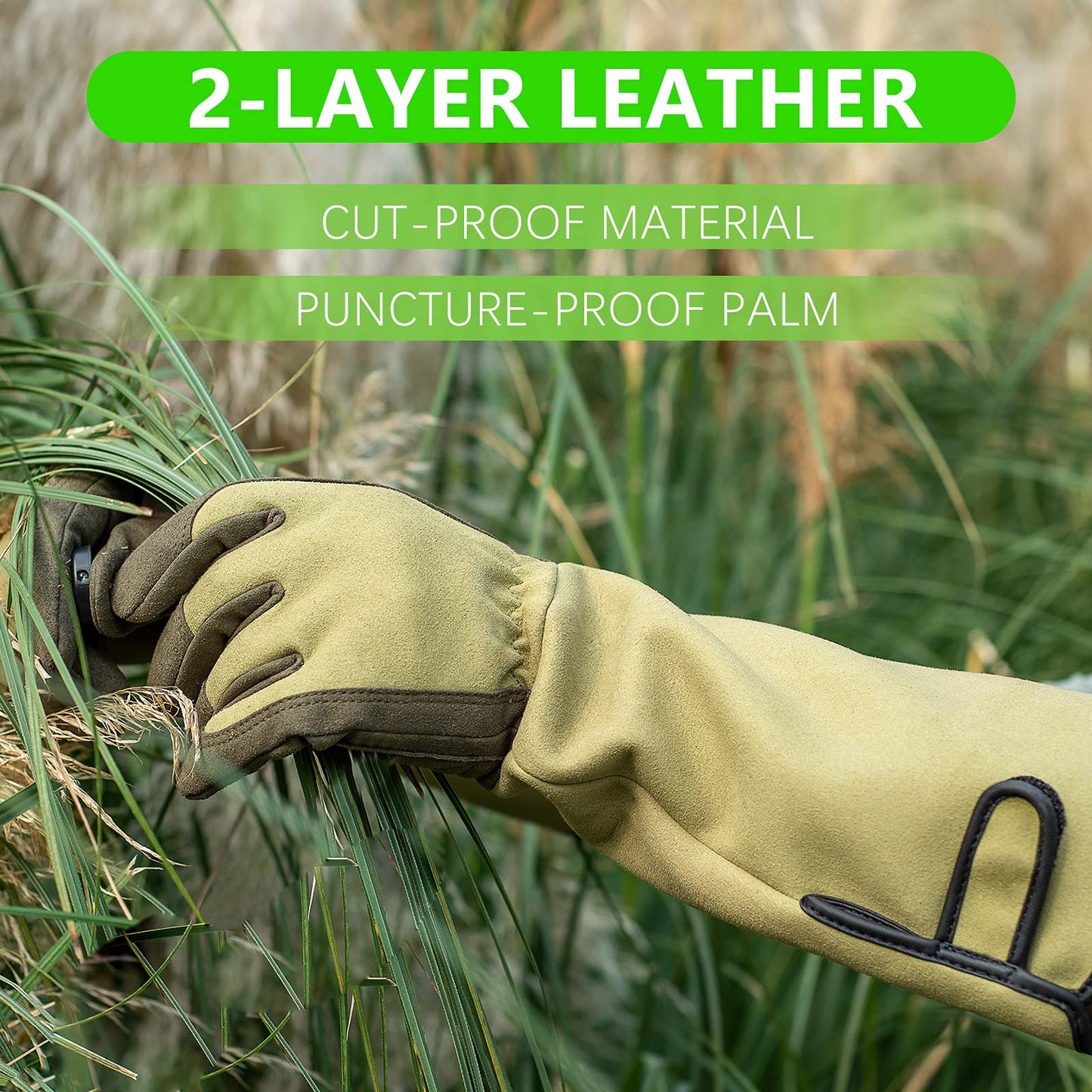 Yionaiyi Professional Rose Pruning Thorn Proof Gardening Gloves with Long Forearm Protection for Men and Women (1 Pair) (green, Large