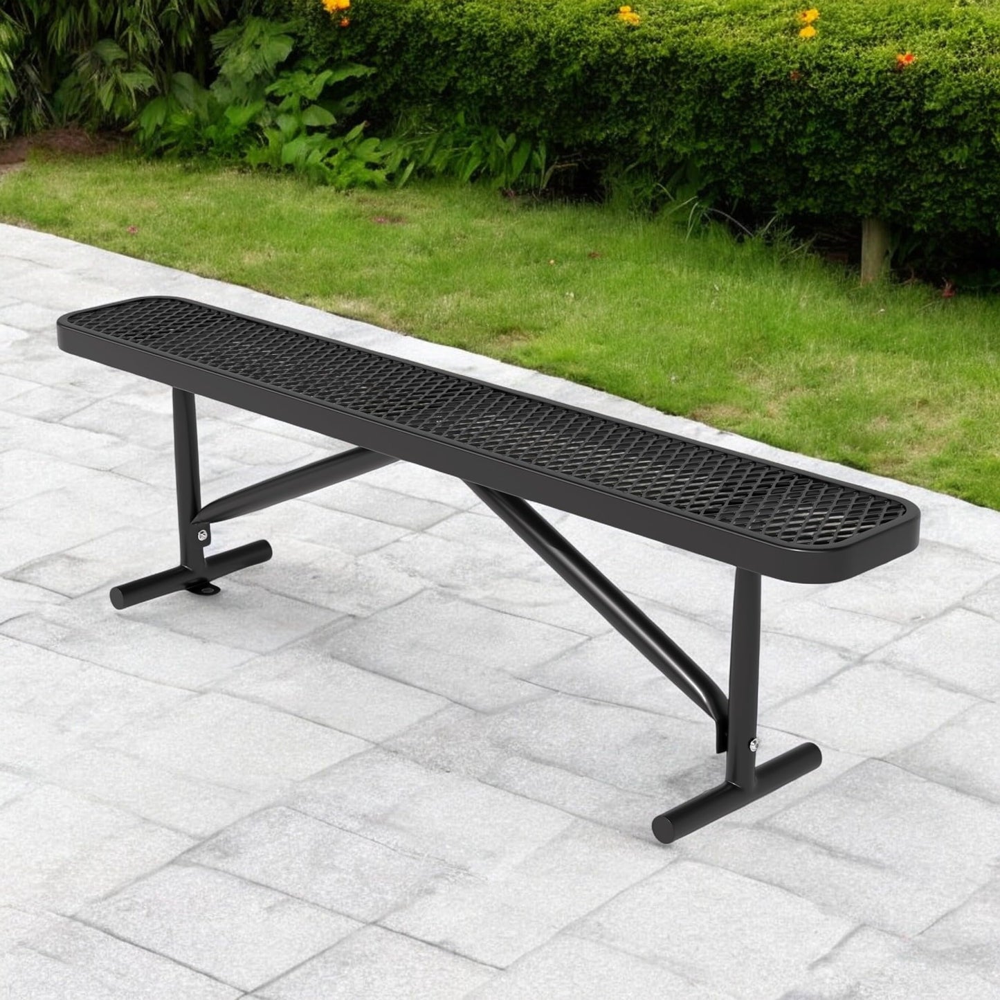 Park Benches for Outside, 6 ft Steel Outdoor Garden Bench Porch Chair Furniture Patio Seating, Commercial Expanded Metal Mesh Bench for Shopping Malls, Lawn, Backyard, Park, Deck, Street, School