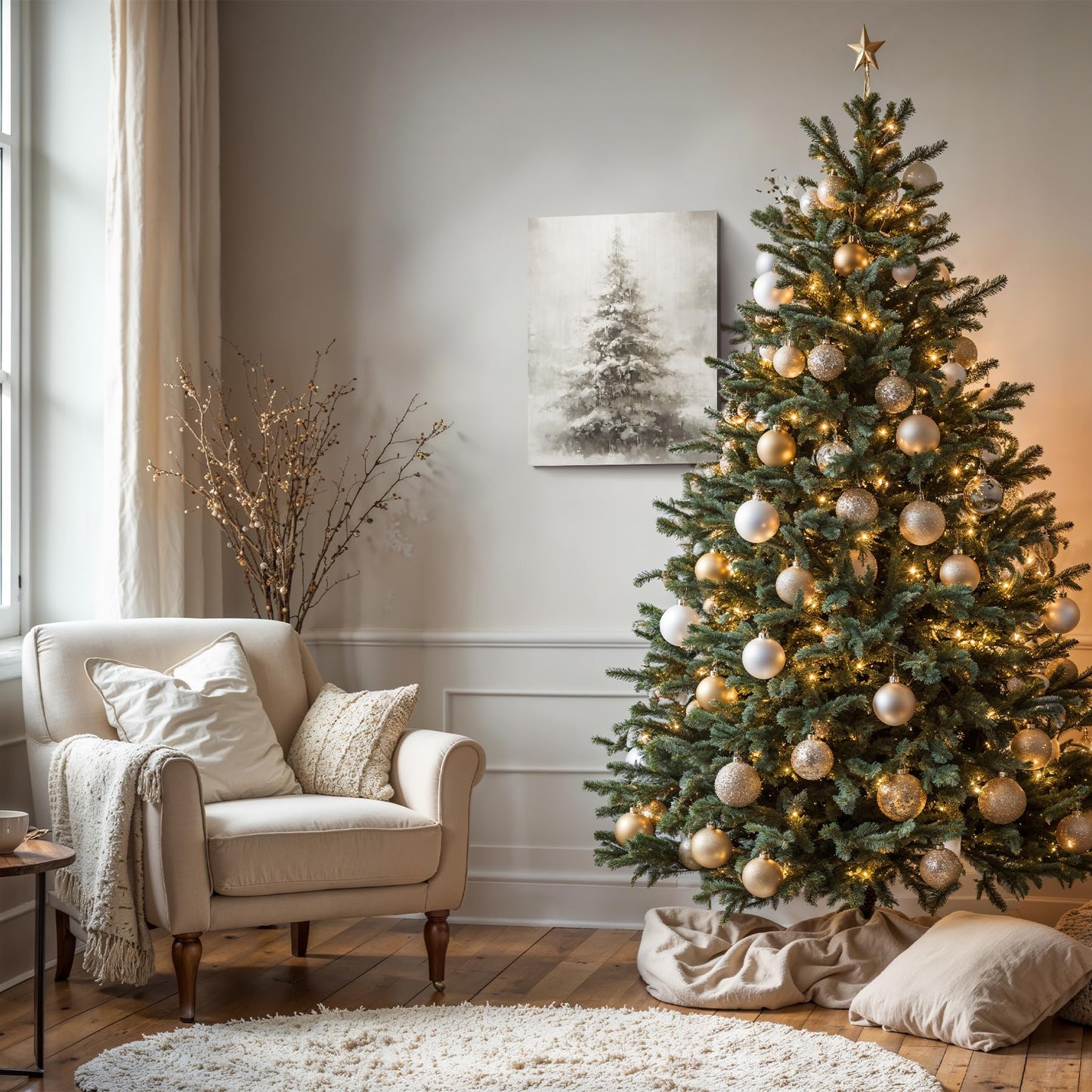 FISWAFY Christmas Tree Wall Art, Rustic Winter Snowy Christmas Tree Canvas Wall Art Prints, Christmas Wall Decorations, Christmas Poster Pictures Wall Decor for Home Office, 11x14 Inch Framed