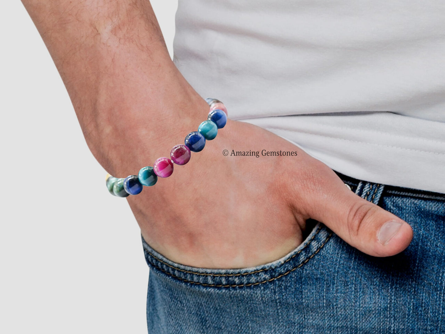 Amazing Gemstone Crystal Bracelet for Women Men's Gifts - Protection Healing Crystal Bracelet - 8mm Gemstone Beaded Stretchable Bracelet Pulseras Para Hombres Mujer Stocking Stuffers Mothers Day Gift (Multi Cat's Eye)