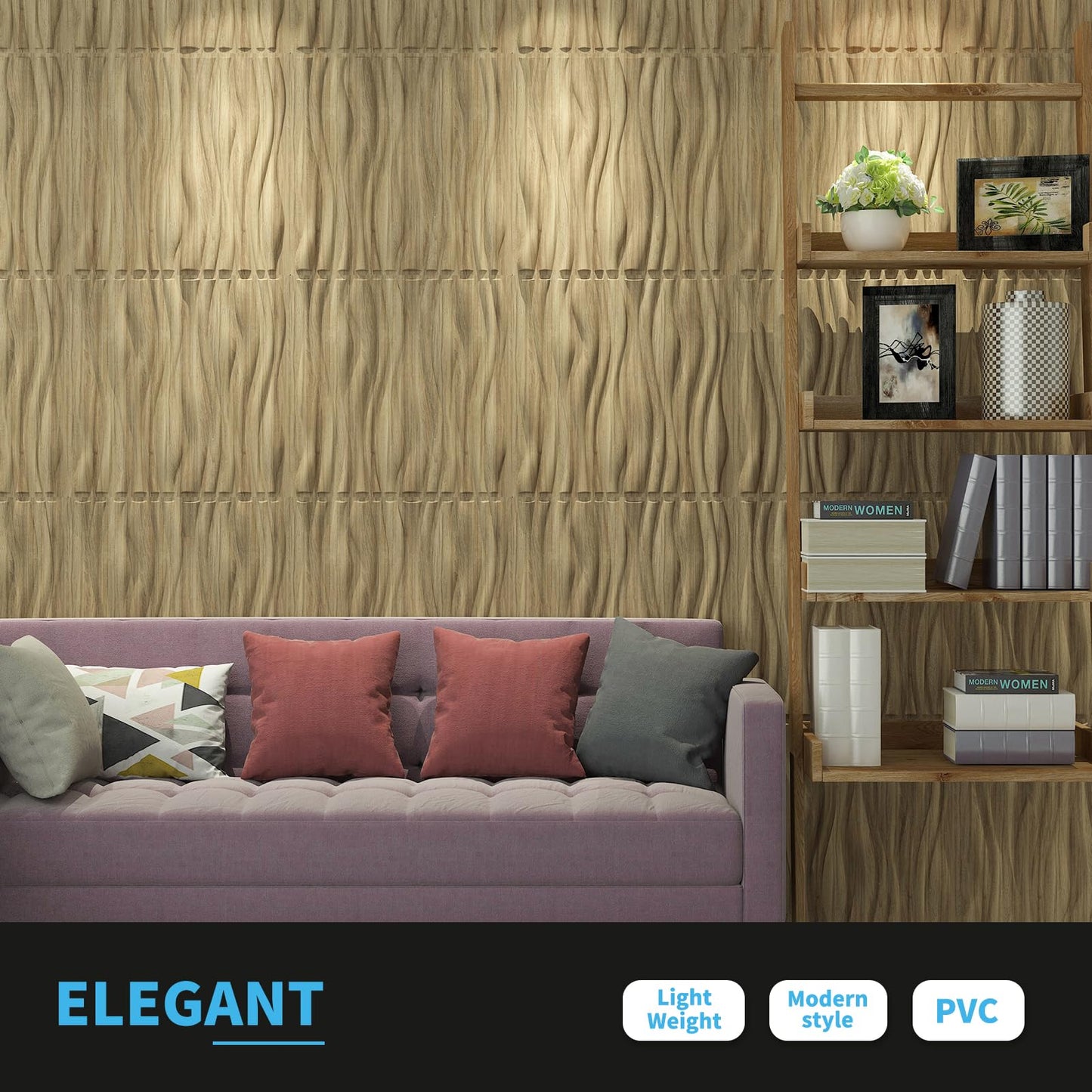 Art3d PVC Wave Board Textured 3D Wall Panels for Interior Wall Decor, Living Room, Bedroom, Office, Walnut, 19.7" x 19.7" (12 Pack)