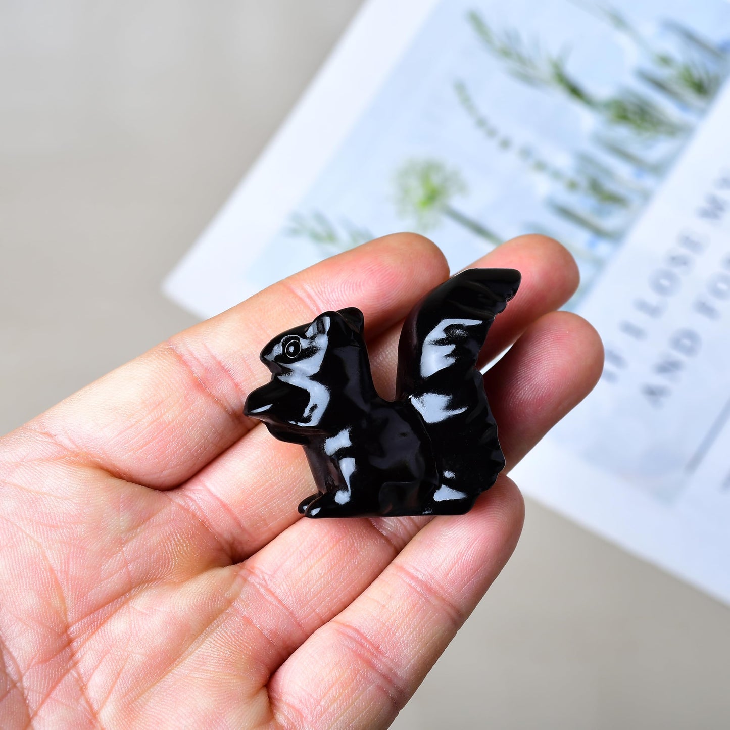 DZJXBZhu Obsidian Squirrel Crystal Healing Stone Spiritual Meditation Pocket Figurine Statue Natural Gemston Hand Carved Polished Home Room Office Desk Decoration Gift Collect
