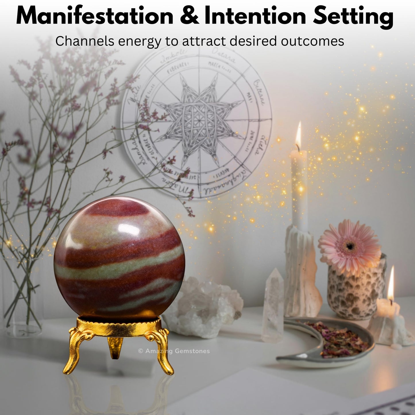 Amazing Gemstone Narmada Shiva Lingam Crystal Ball with Stand - 2" Inches Crystal Sphere Meditation Balls for Witchcraft and Decorative Balls