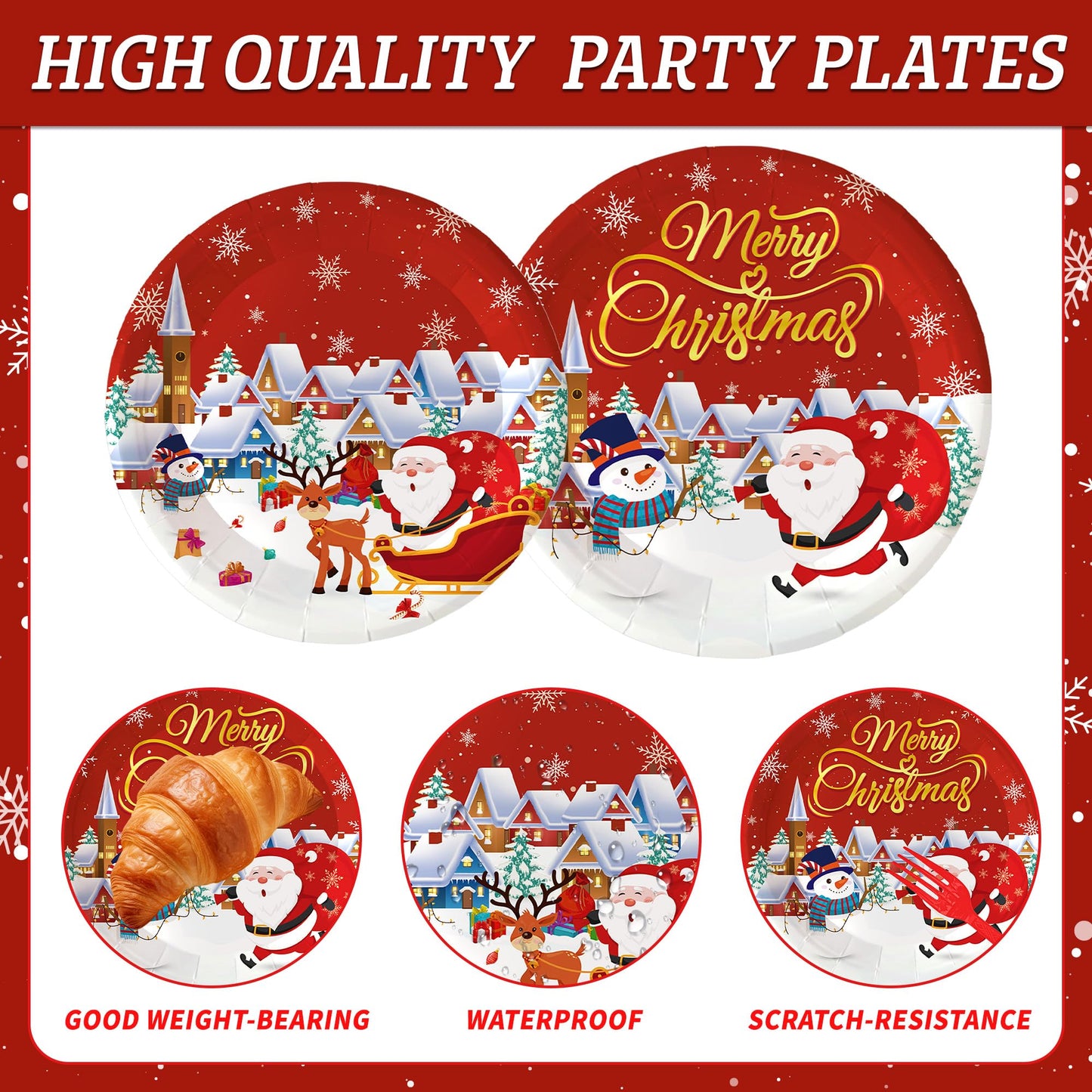 Nisdfeal168 Pcs Premium Christmas Party Tableware Set Santa & Snowman Themed Disposable Plates, Napkins, Cups, Cutlery for 24 Guests | Holiday Dinnerware for Festive Gatherings