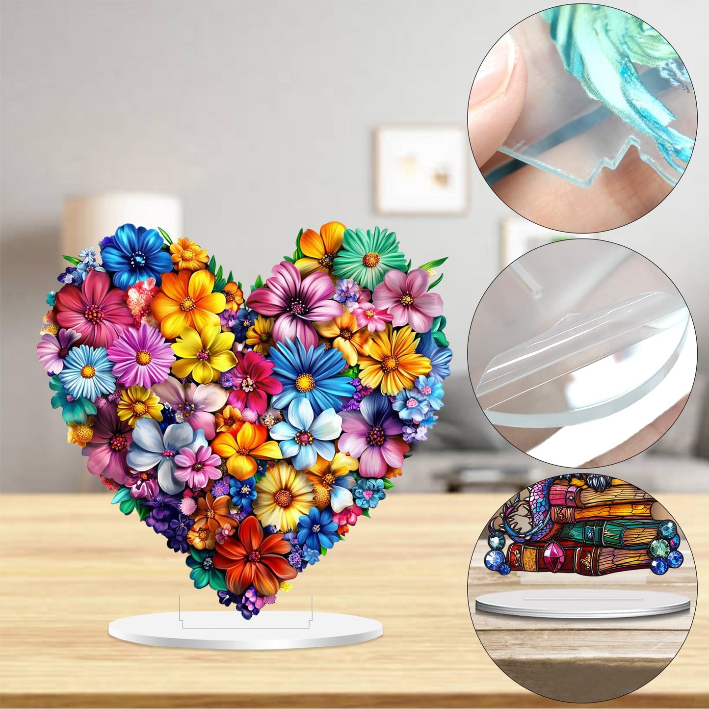 Flower Clear Acrylic Desktop Decoration, Tabletop Placement Ornament, Table Decor for Home Décor in Living Room or Office, Halloween, Christmas, Birthday, Valentine's Day, 7.8 Inch